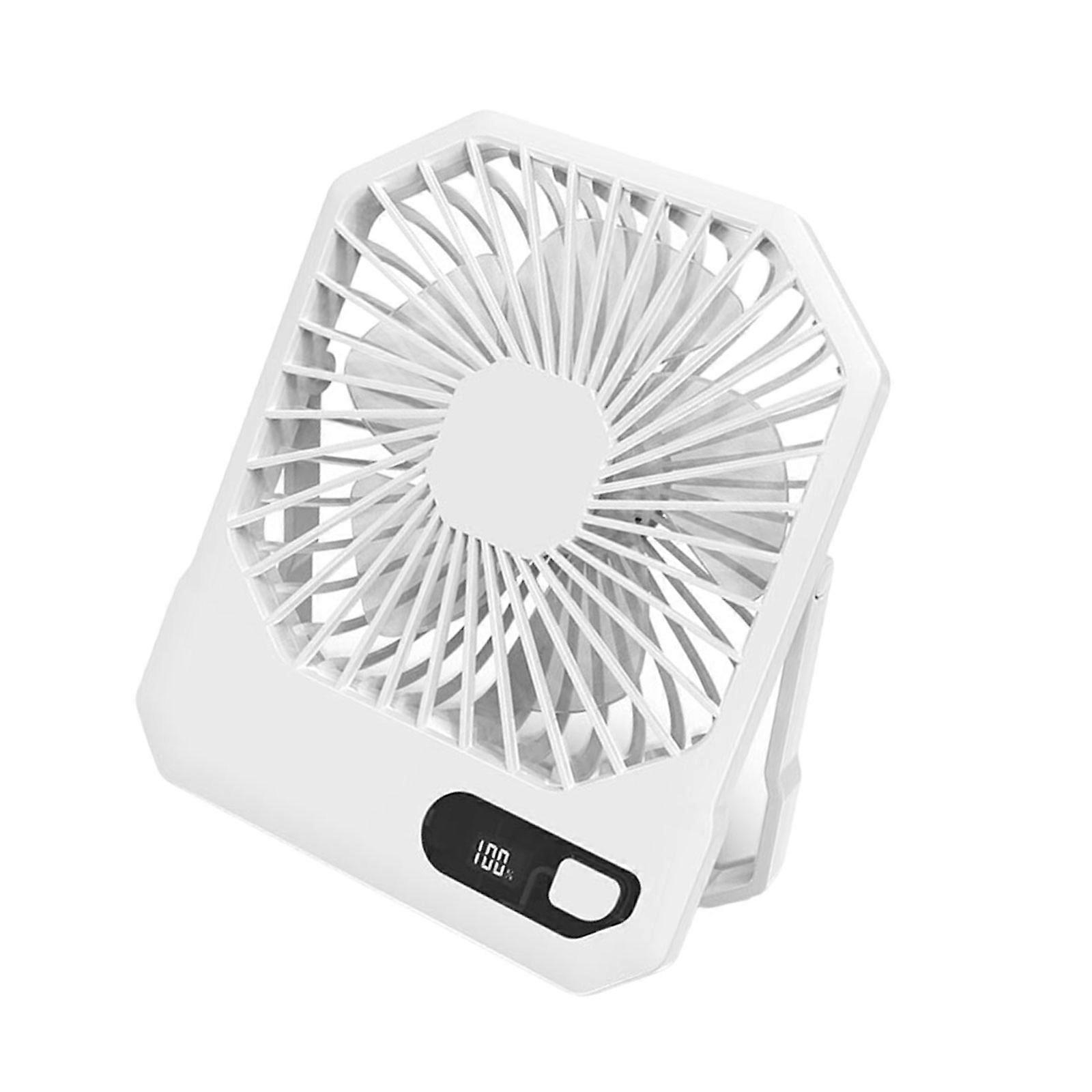 3 Speed Foldable Desk Fan Rechargeable 2600mah Fan with Digital Display USB Fan Quiet for Office Travel Camping White