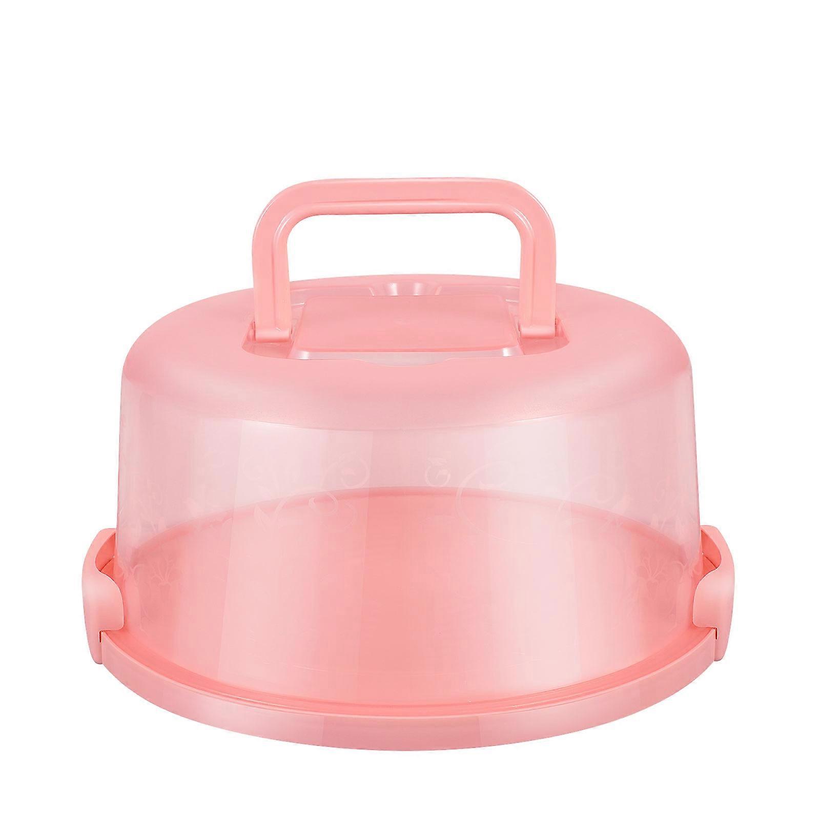 Pink Round Cake Carrier with Handle for Kitchen Use Sealing Buckle Ideal for Travel and Picnics 10.2 Inch