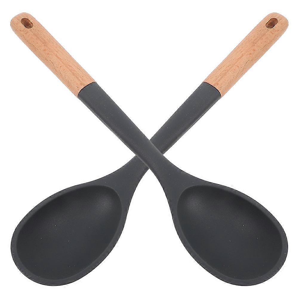 Silicone Cooking Spoons with Wooden Handles   Heat Resistant, Non Stick Kitchen Utensils for Stirring, Flipping, and Scooping   Ergonomic Design for