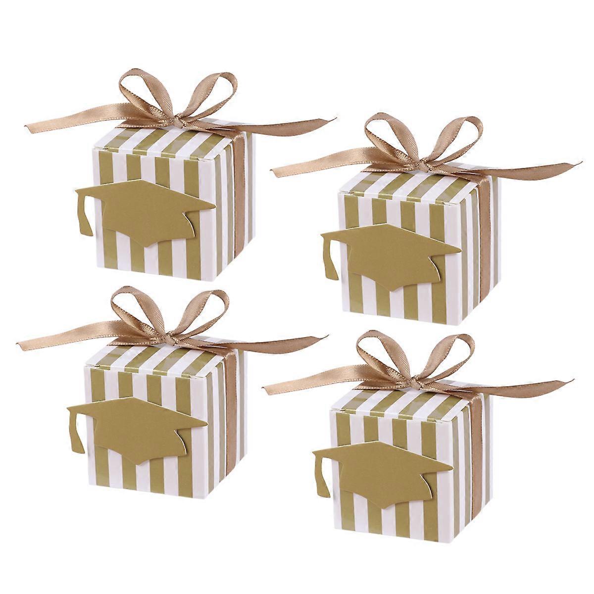 Golden Stripes Paper Graduation Candy Boxes with Doctoral Tag for Party Favors and Gifts 50pcs