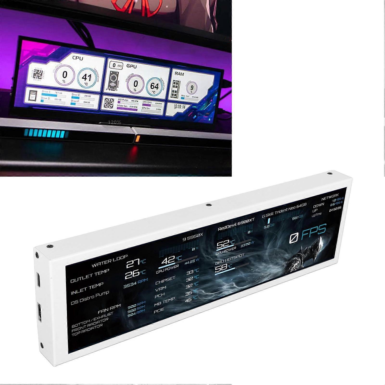8.8in Computer Temp Display 1920x480 60Hz for AIDA64 CPU GPU SSD Data Temperature Display for RPi for Win