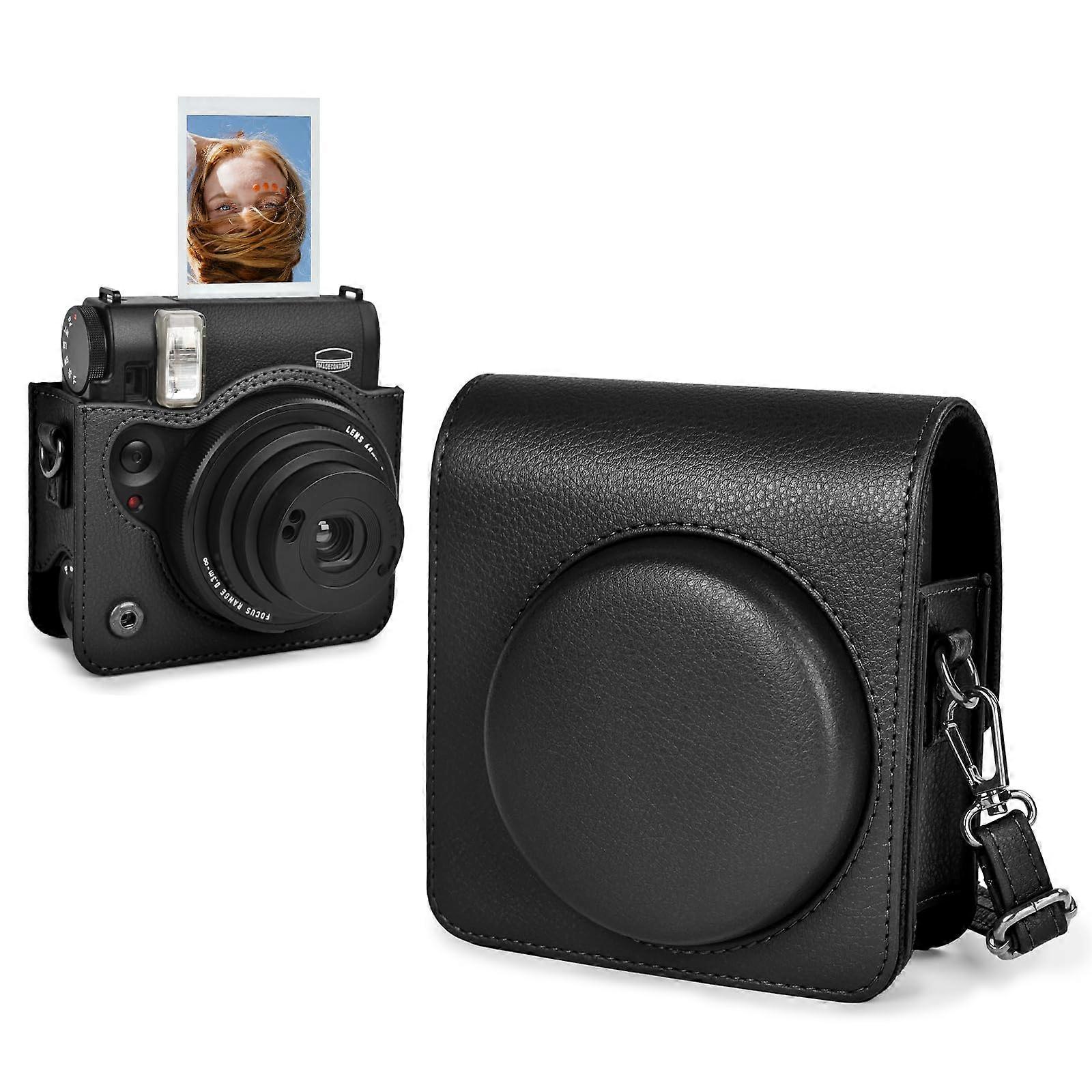 Instax Mini 99 Camera Case   Leather Cover with Shoulder Strap, Black