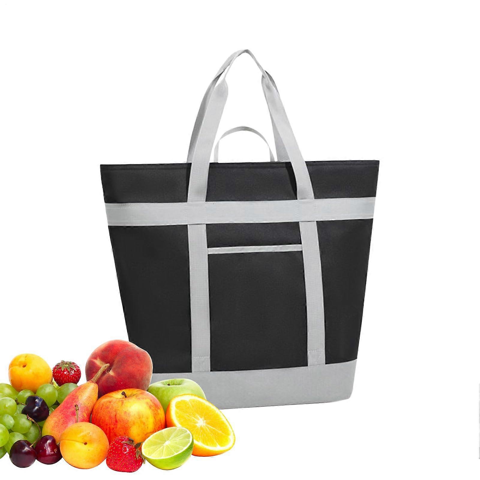 Isolated bag, large insulated picnic cooler bag – reusable, waterproof, foldable, black.