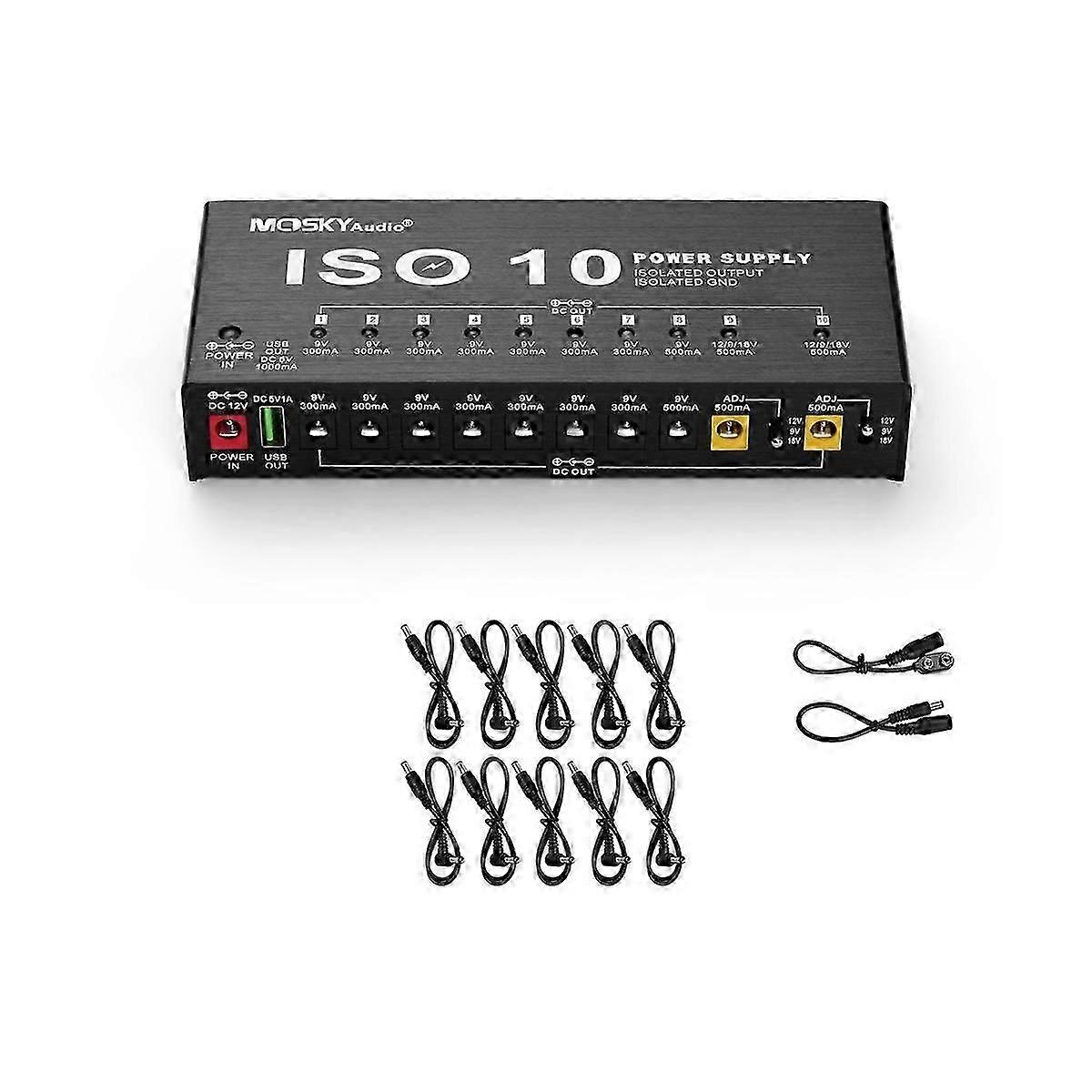 -10 Guitar Effect Pedal Power Supply 10 Isolated DC Output 5V USB Output for 9V 12V 18V Guitar Acc
