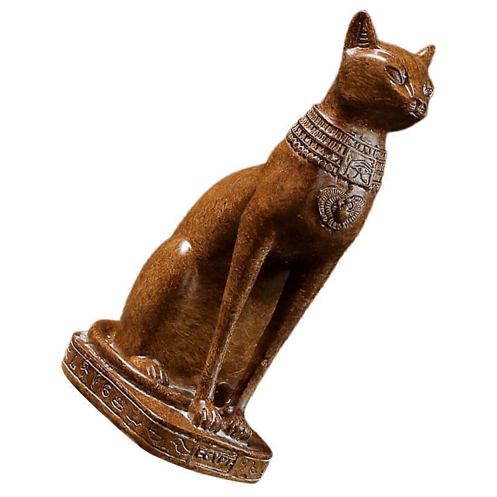 Egyptian Cat Statue Ornament with Vintage Charm and Resin Material in Coffee Color