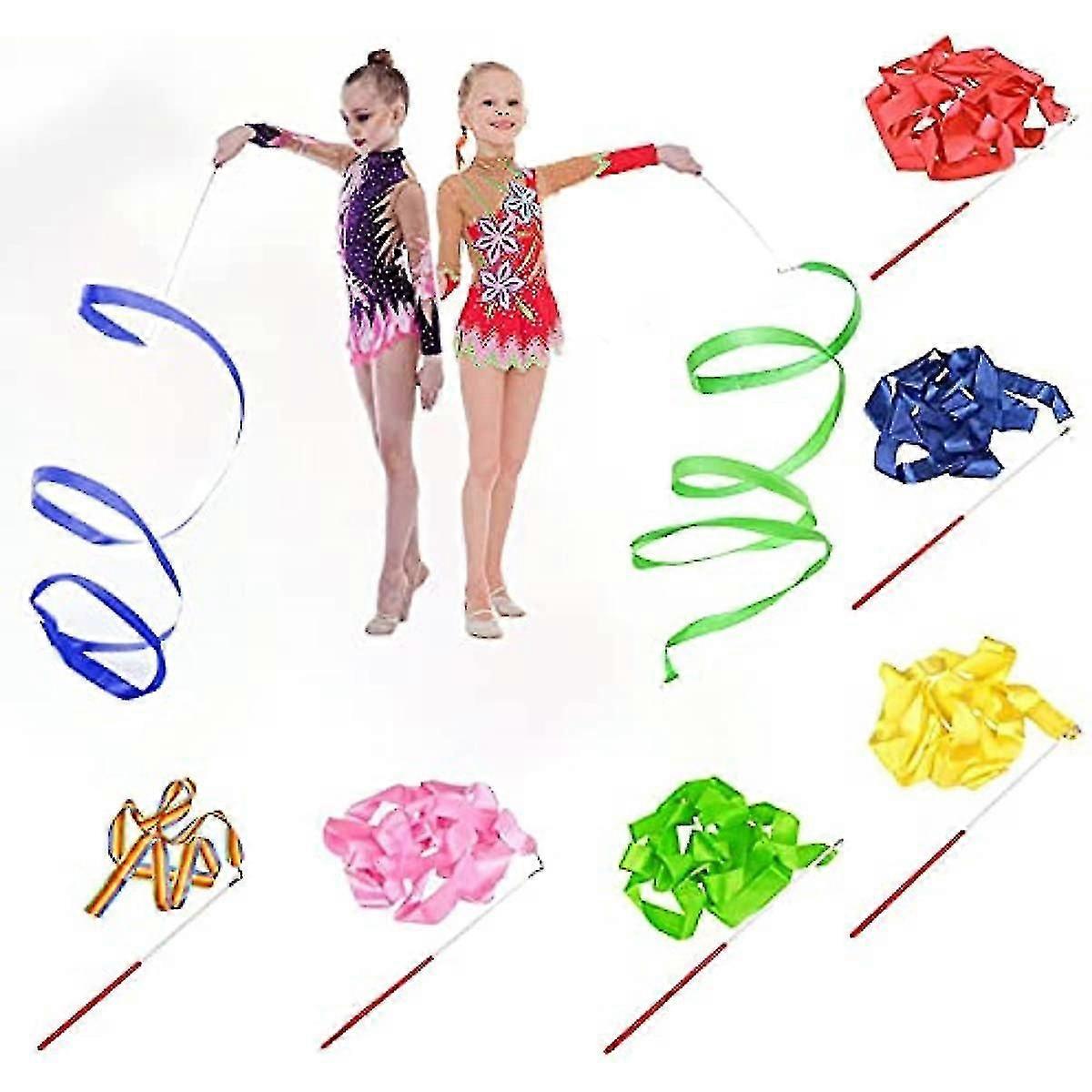 6 Pcs 2m Dance Ribbons Rhythmic Gymnastics Ribbon Dancing Streamers Ribbon Wands Baton Twirling With Rods For Kids Artistic Dancing Gym Circus Trainin