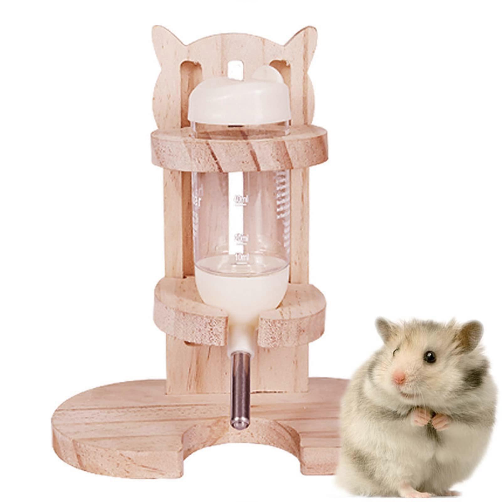 Hamster Drinking Bottle with Stand, Adjustable Wooden Water Dispenser, 80ml for Guinea Pigs, Rabbits, Rats Set 1