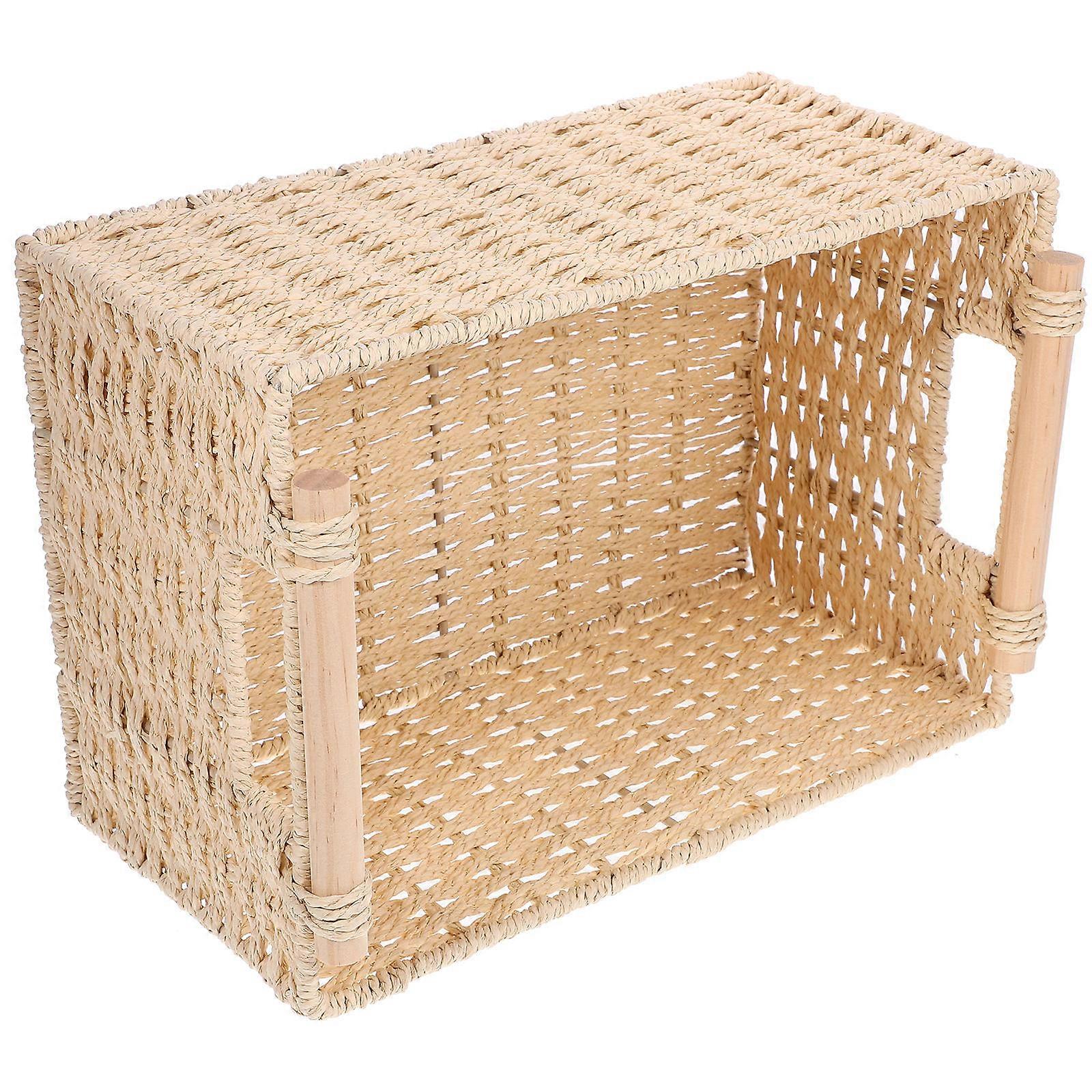 Desk Storage Basket Woven Basket with Handle Organizing Basket Household Sundries Basket