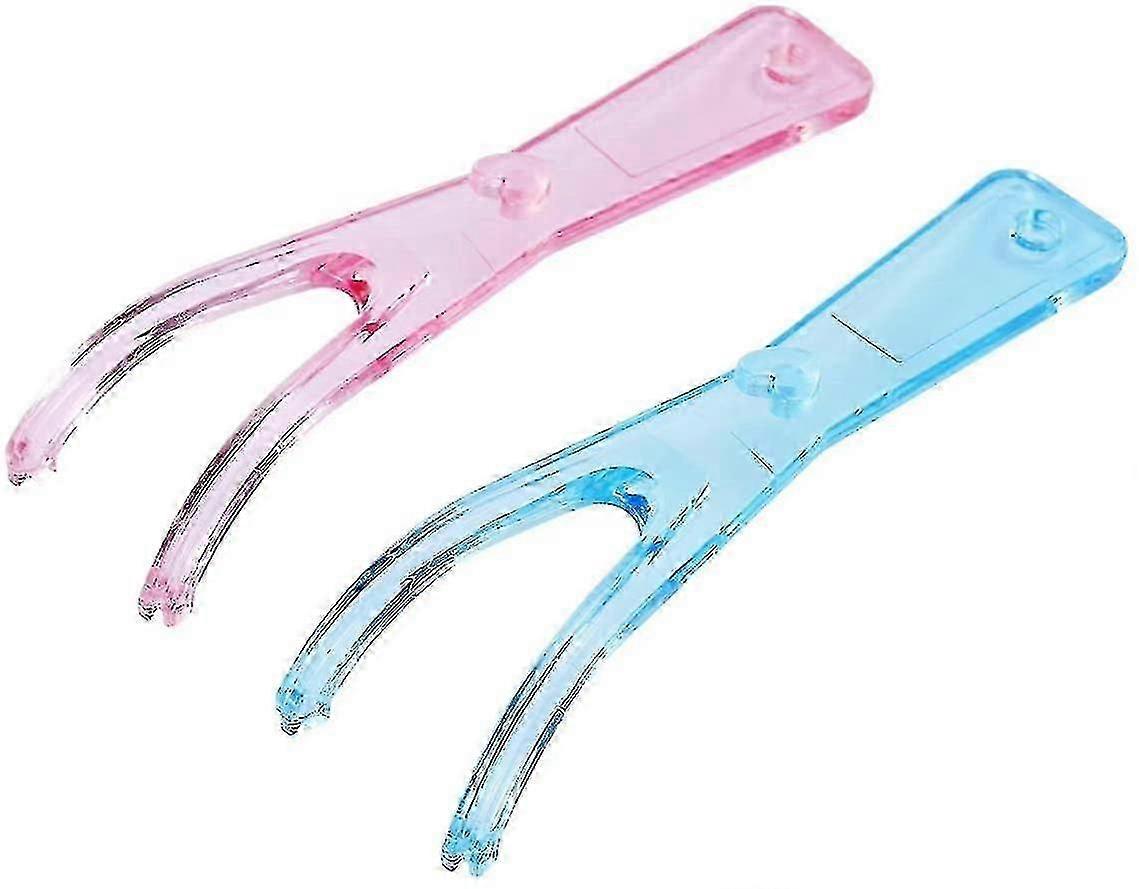 Set Of 2 Reusable Dental Floss Holders (pink + Blue)