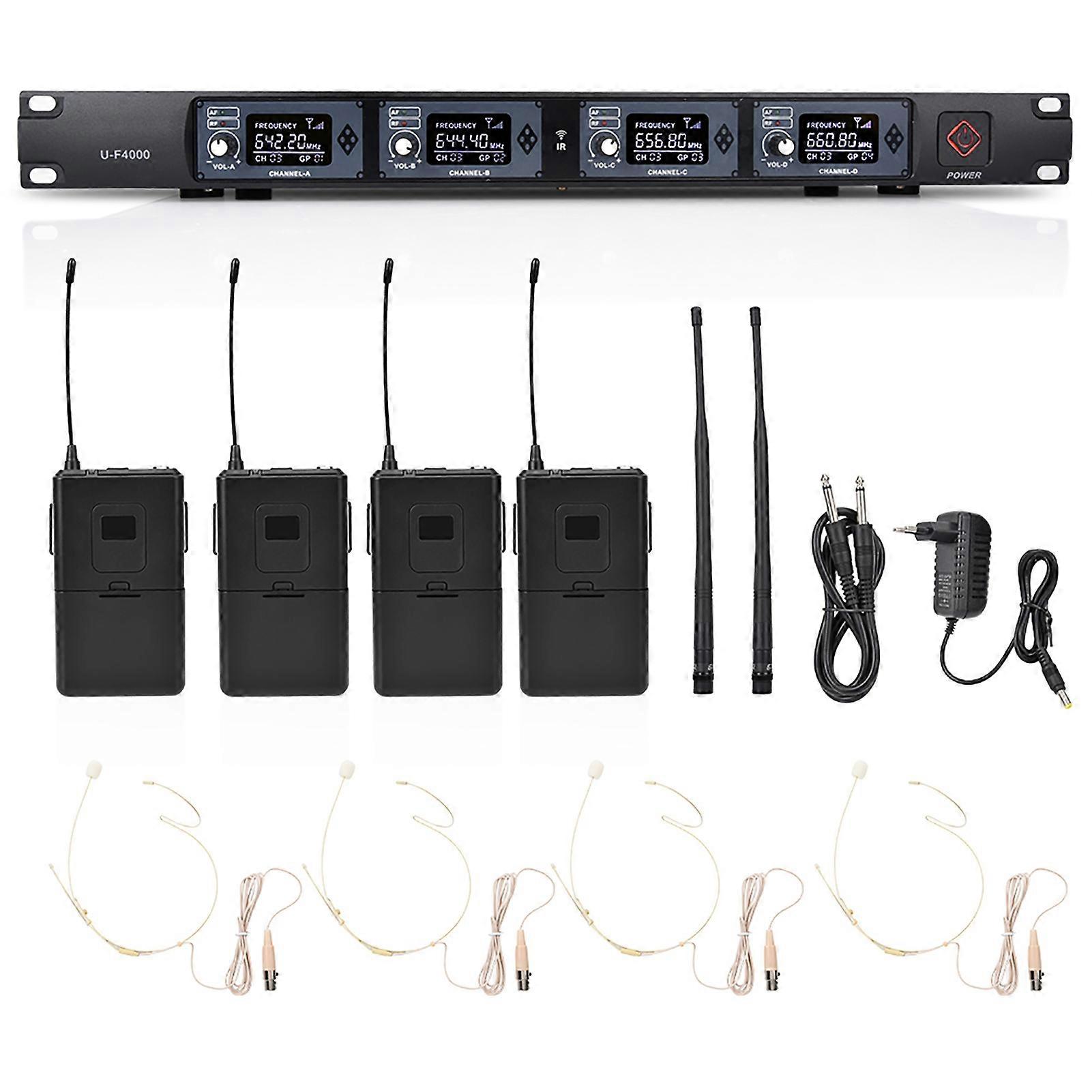 1-to-4 UHF Portable Wireless Transmitter Receiver Clip Lapel Headset Microphone(642.2-660.8Mhz)