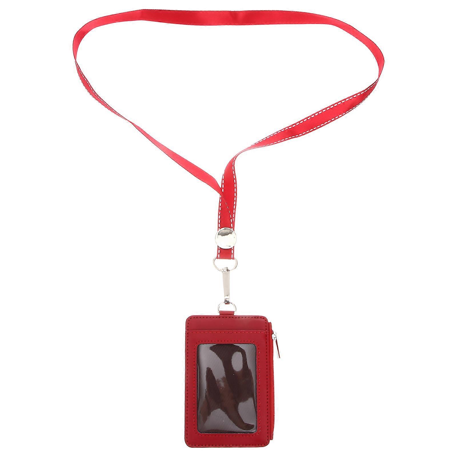 PU ID Case with Lanyard Swivel Clip for Badge Card Visibility and Protection Red