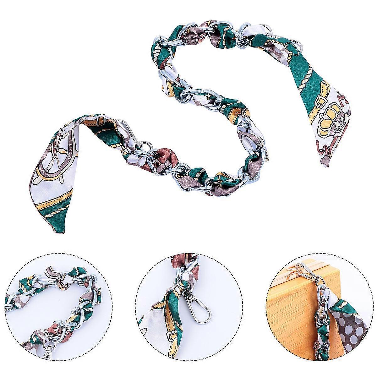 It sounds like you're describing a **product listing** for a **metal handbag chain with a silk scarf**, designed for use as a shoulder bag strap with