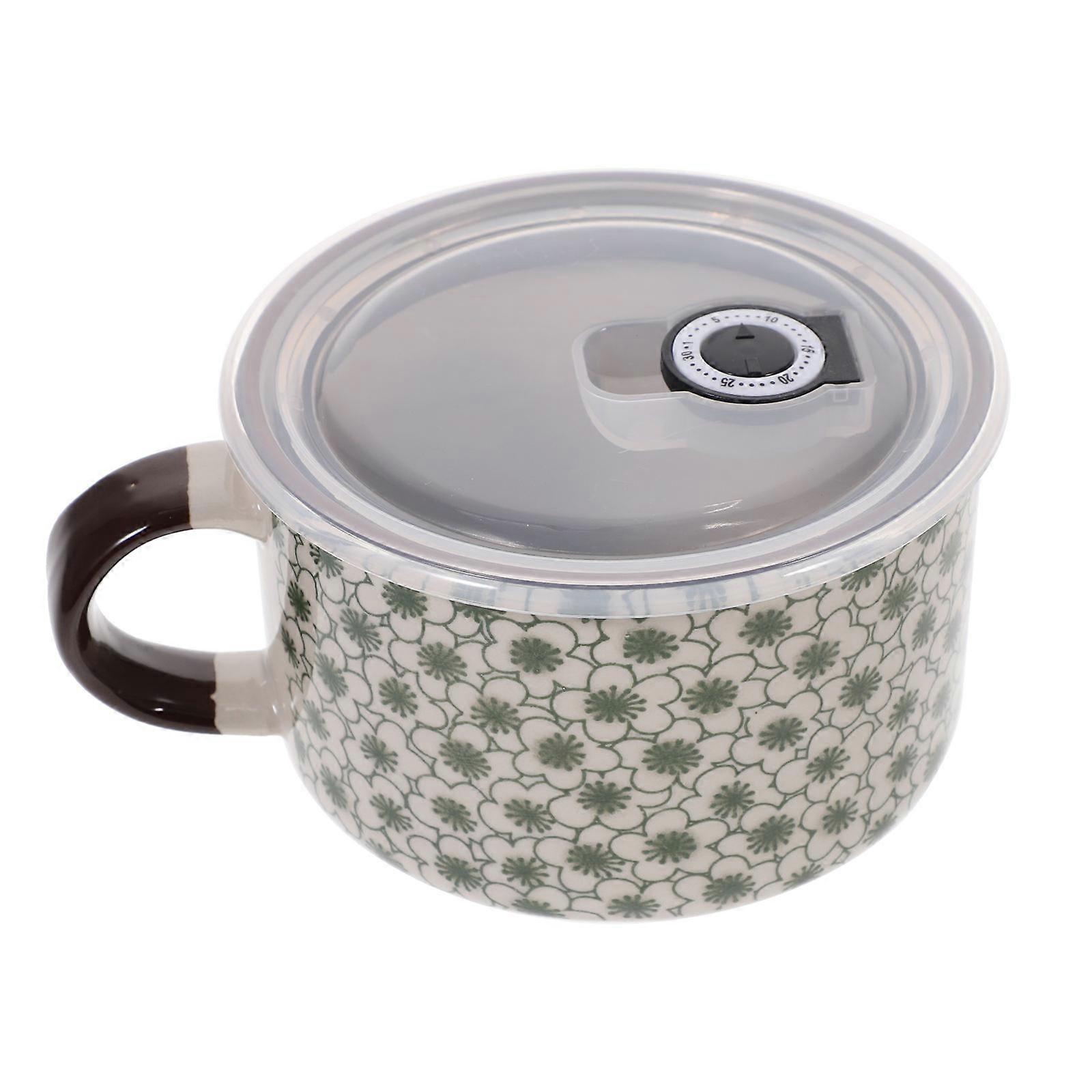 Porcelain Noodle Bowl Set With Lid For Meal Time And Serving Salad Microwave Safe 13.5X13.5X8.00cm 1 Set