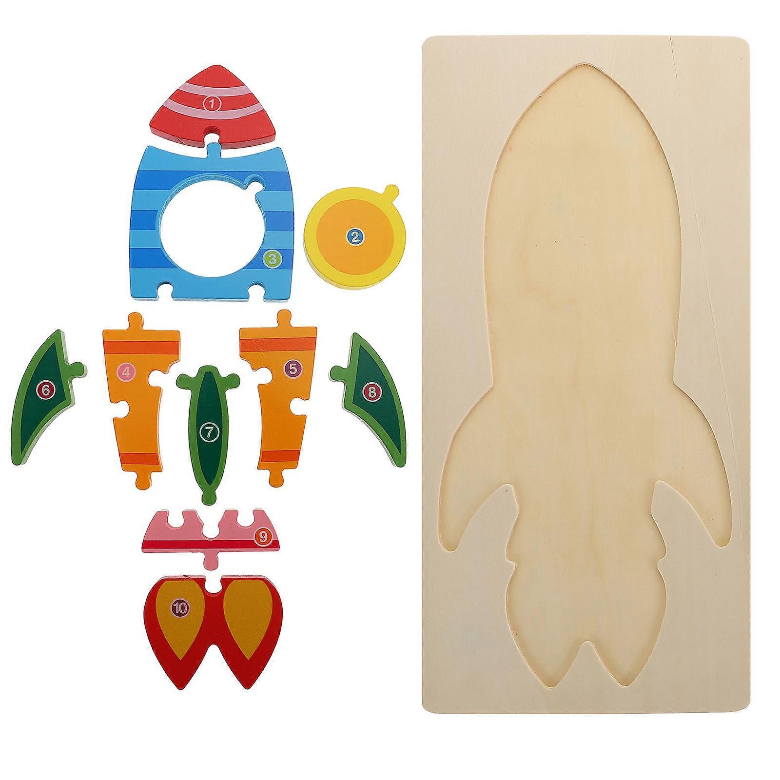 Wooden Jigsaw Rockets Shape Puzzle For Kids And Toddlers 30x15cm Encourages Problem Solving Skills 1 Set