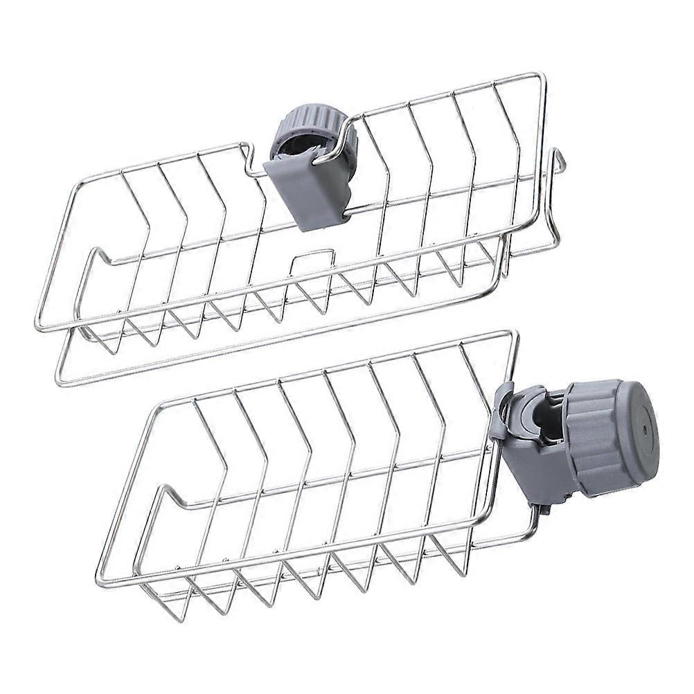 Silver Sponge Holder Drain Rack for Kitchen Use 2Pcs Iron Set