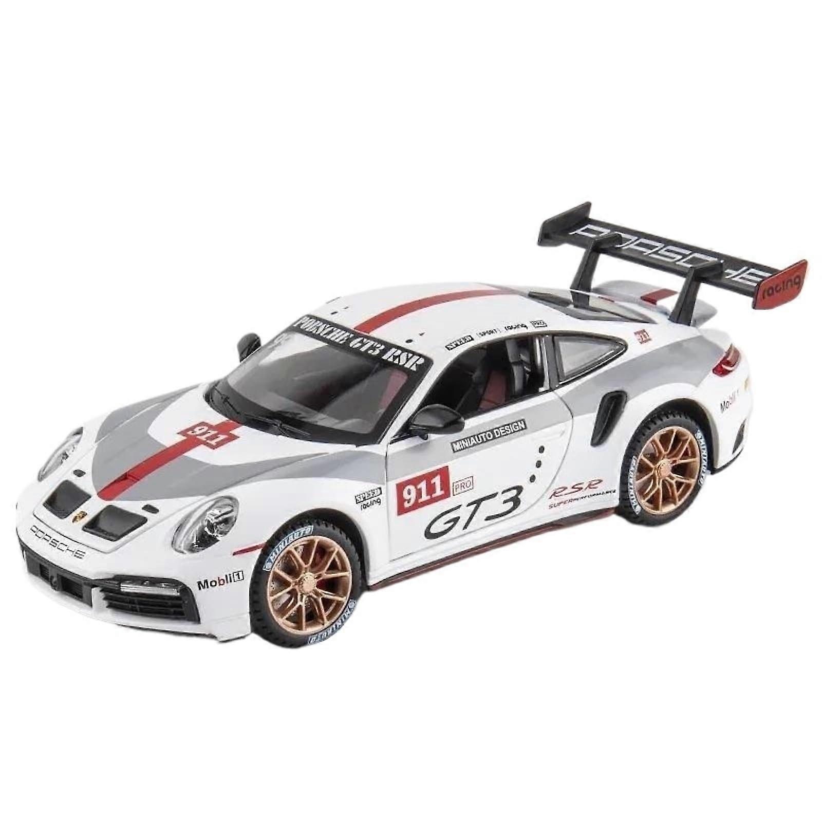 911 GT3 RSR 1:24 Scale Die-Cast Metal Model Car with Sound and Lights, White A with Box