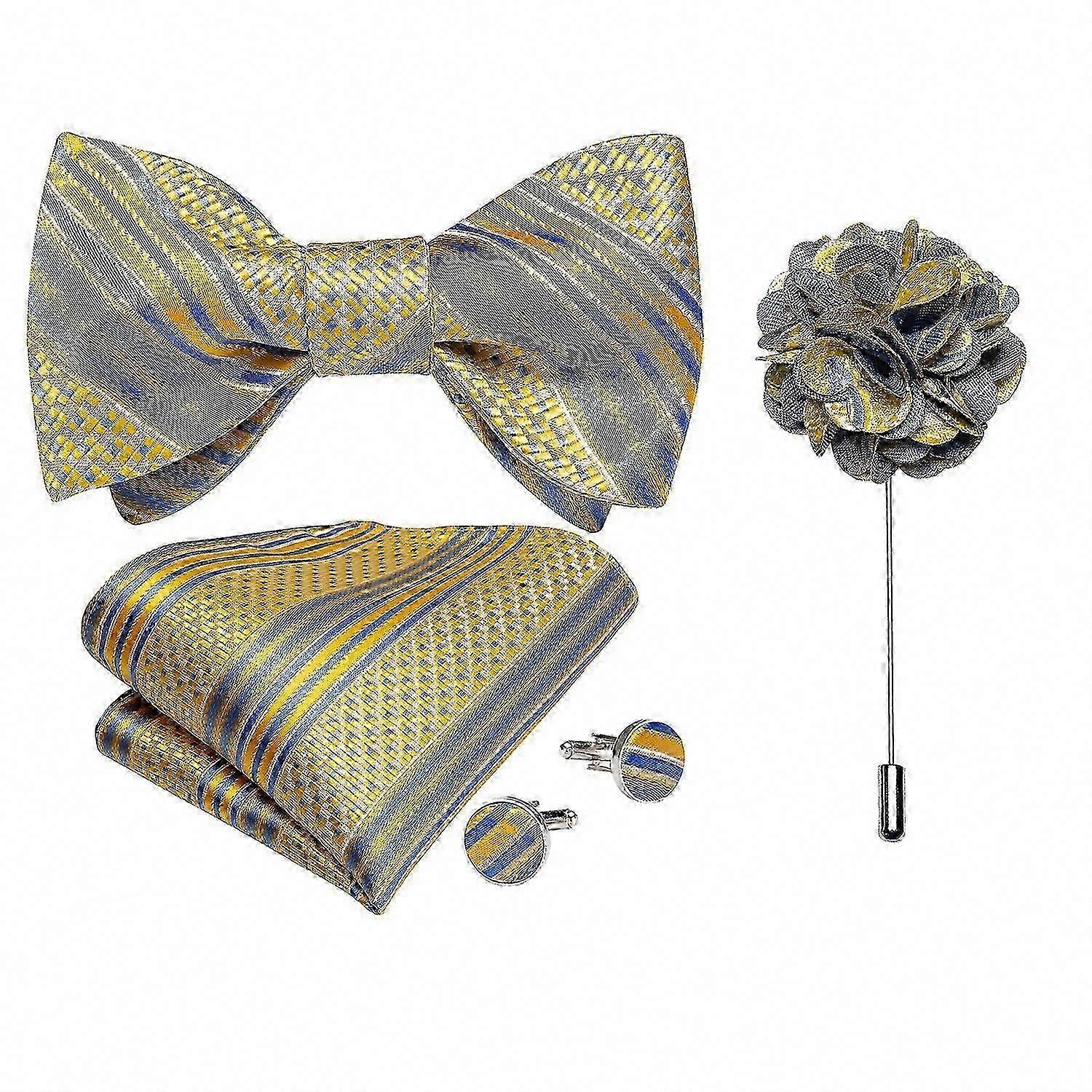 エレガントなメンズ蝶ネクタイとポケットチーフセット 結婚式用ゴールド