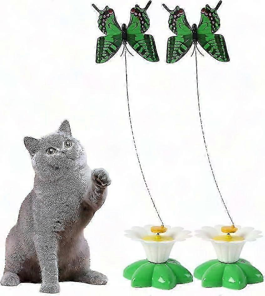 2pcs Electric Flying Bird Cat Toy, Interactive 360 Rotating Teaser for Cats, Random Color Butterfly/Bird Toy