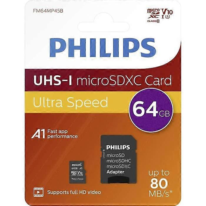 Philips microSDXC Card 64 GB Class 10 with SD adapter