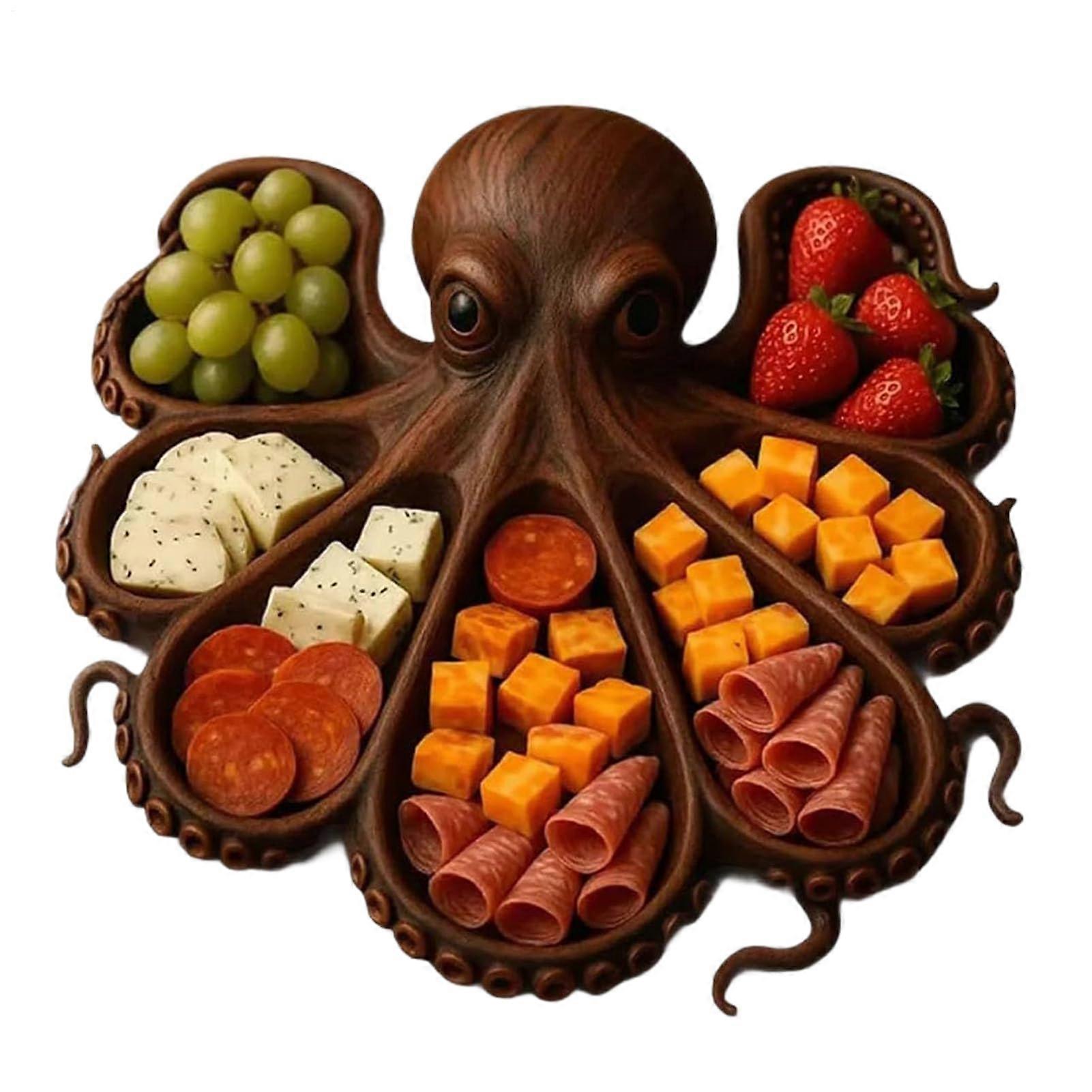 Cheese Board Wooden Octopus Charcuterie Board 20cm With Partition Design Serving Tray For Parties