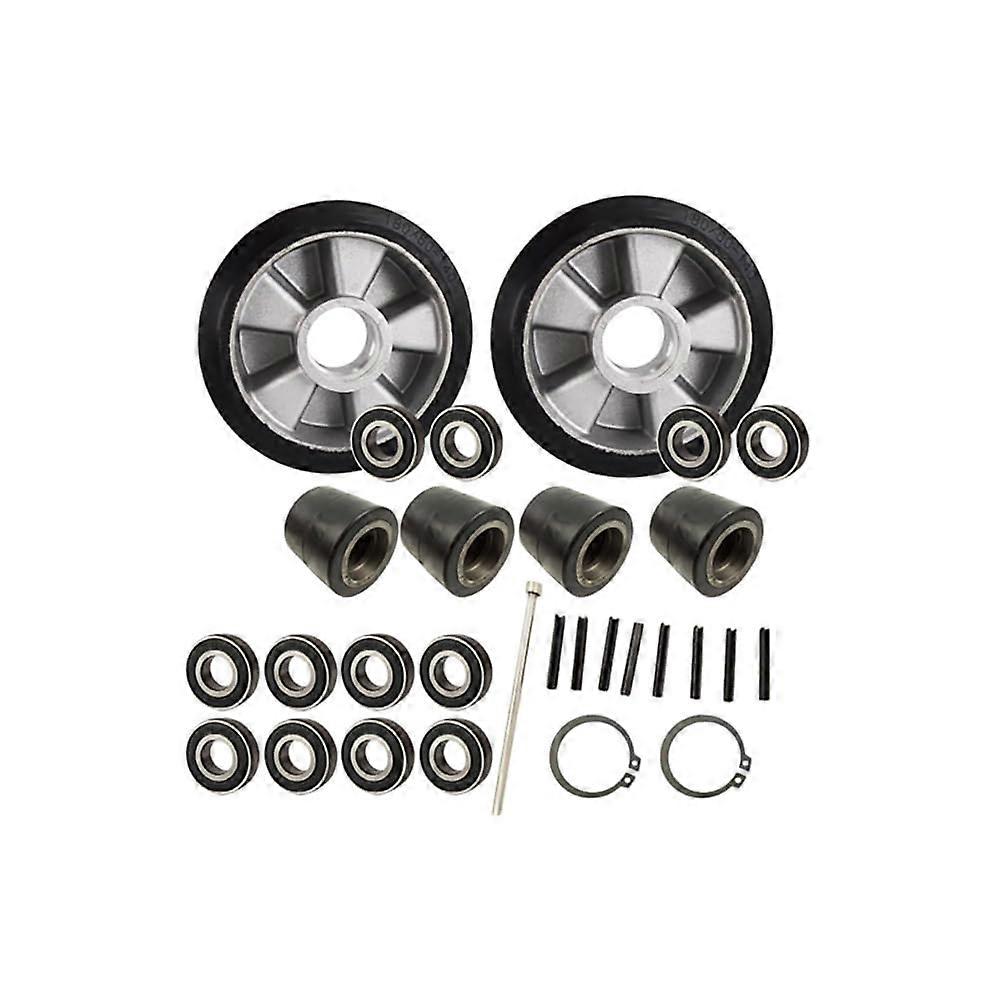 Pallet Truck Rollers, 4x 1 Pair Steering Wheels, 20mm Bore, Aluminium Core, Rubber Tread