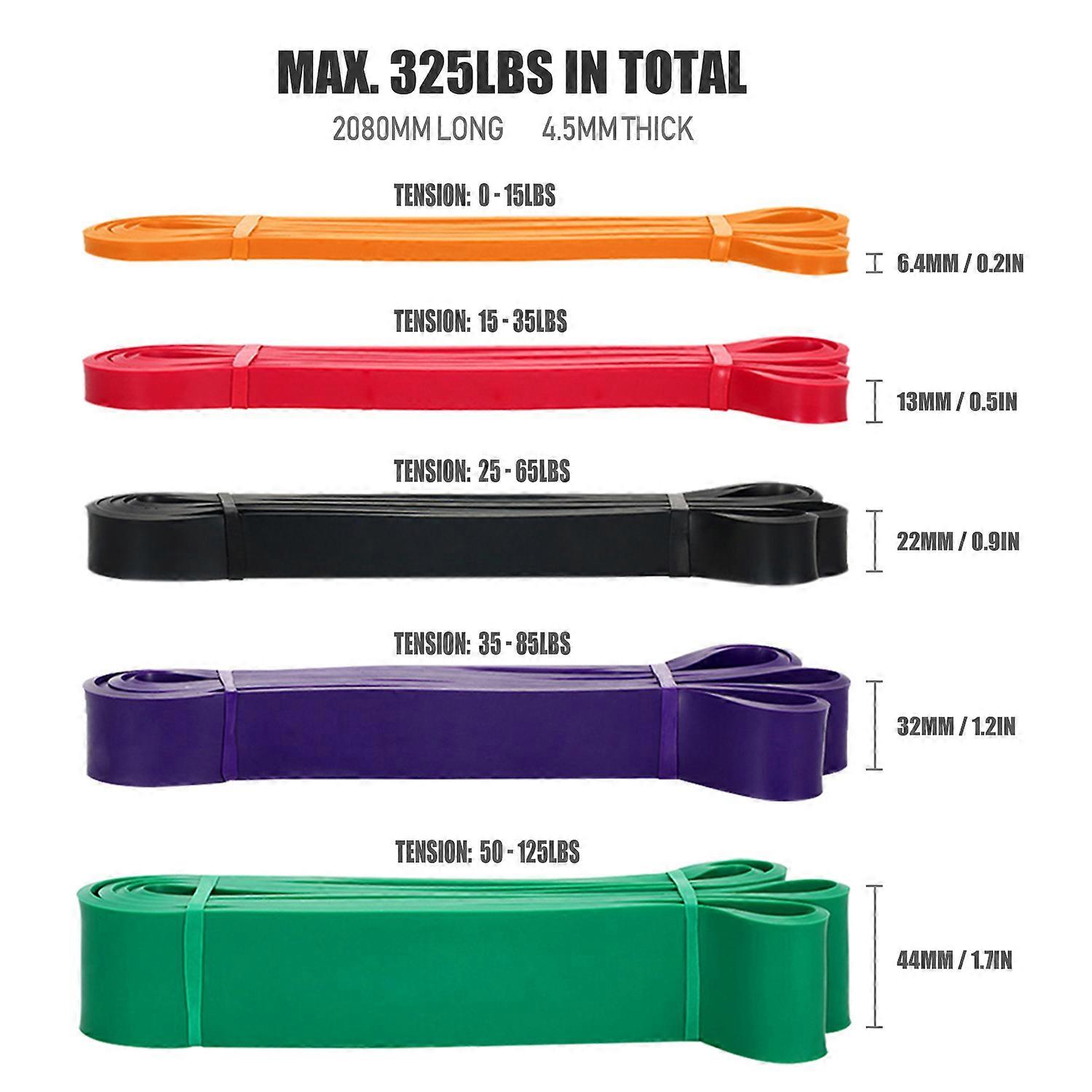 5 Packs Pull Up Assist Bands Set Resistance Loop Bands Powerlifting Exercise Stretch Bands with Door Anchor Handles Hooks and Carry Bag