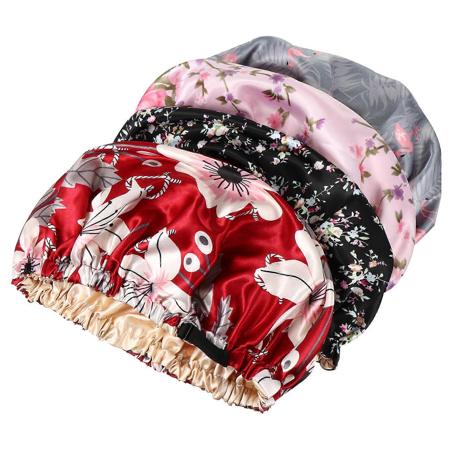 Satin Lined Adjustable Sleep Hat for Women Girls Square Double Layer Assorted Color for Home Cleaning Convenience 4Set