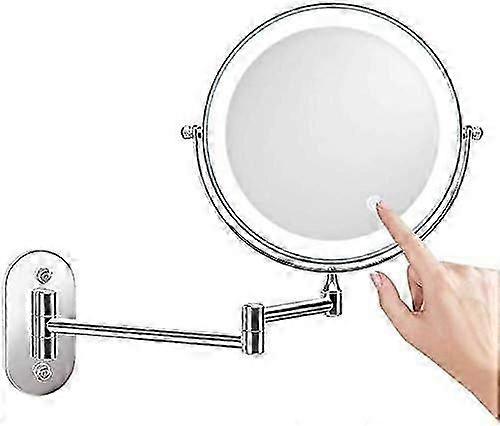 8" Wall Mounted Illuminated 10x Magnification LED Makeup Mirror with 0.5h Self-Close Function By 4 AAA Batteries