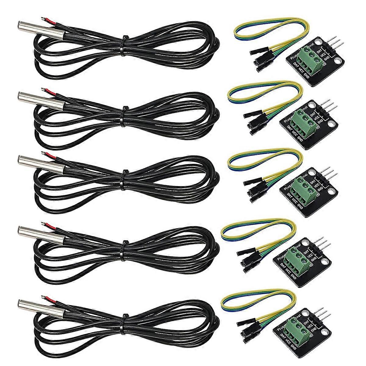 Waterproof Temperature Sensor Probe Moudle Kit Stainless Steel Probe for , 5 Pcs, 1 Meter