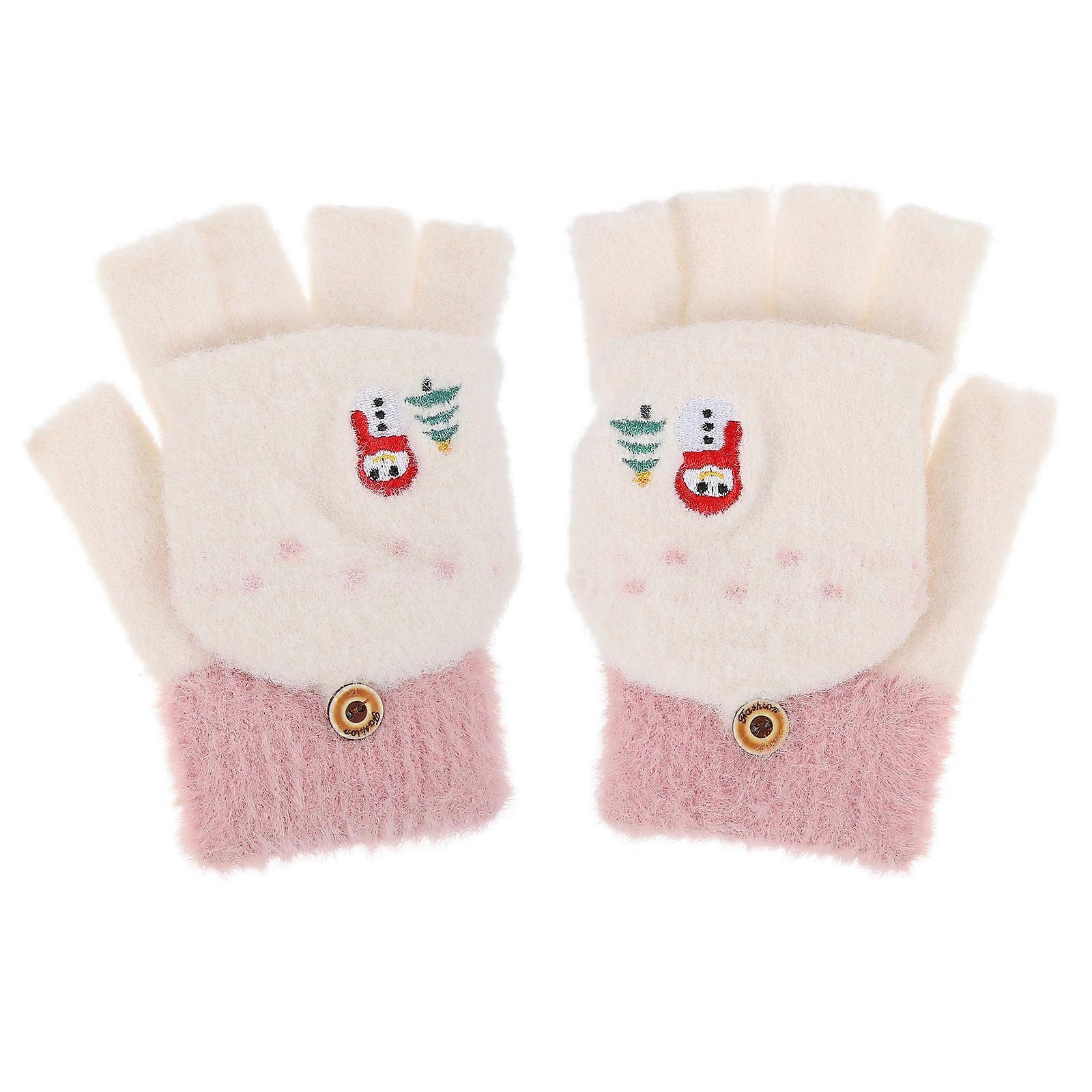 Knitted Warm Gloves Flip-Cover Gloves for Keeping Warm 1Pair White