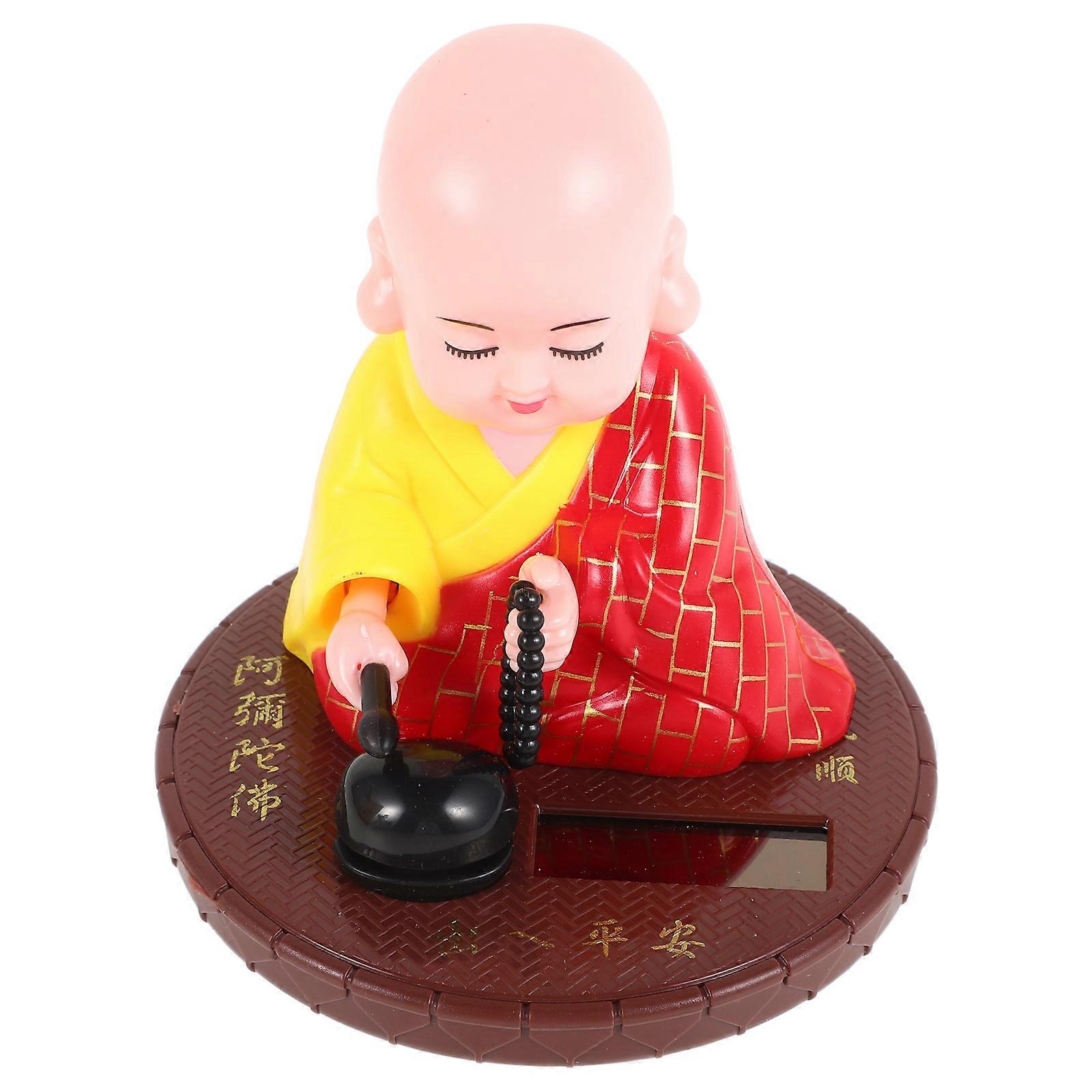 Solar Buddha Monk Dashboard Decoration Shaking Head Toy 2Pcs for Car