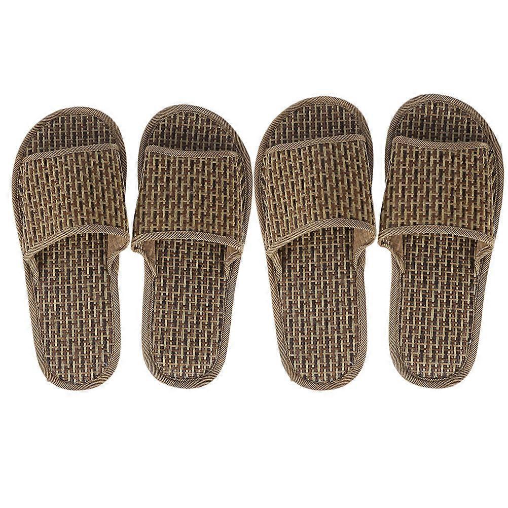 Coffee Bamboo Straw Slippers Open-Toe Slippers for Home Use 2Pairs