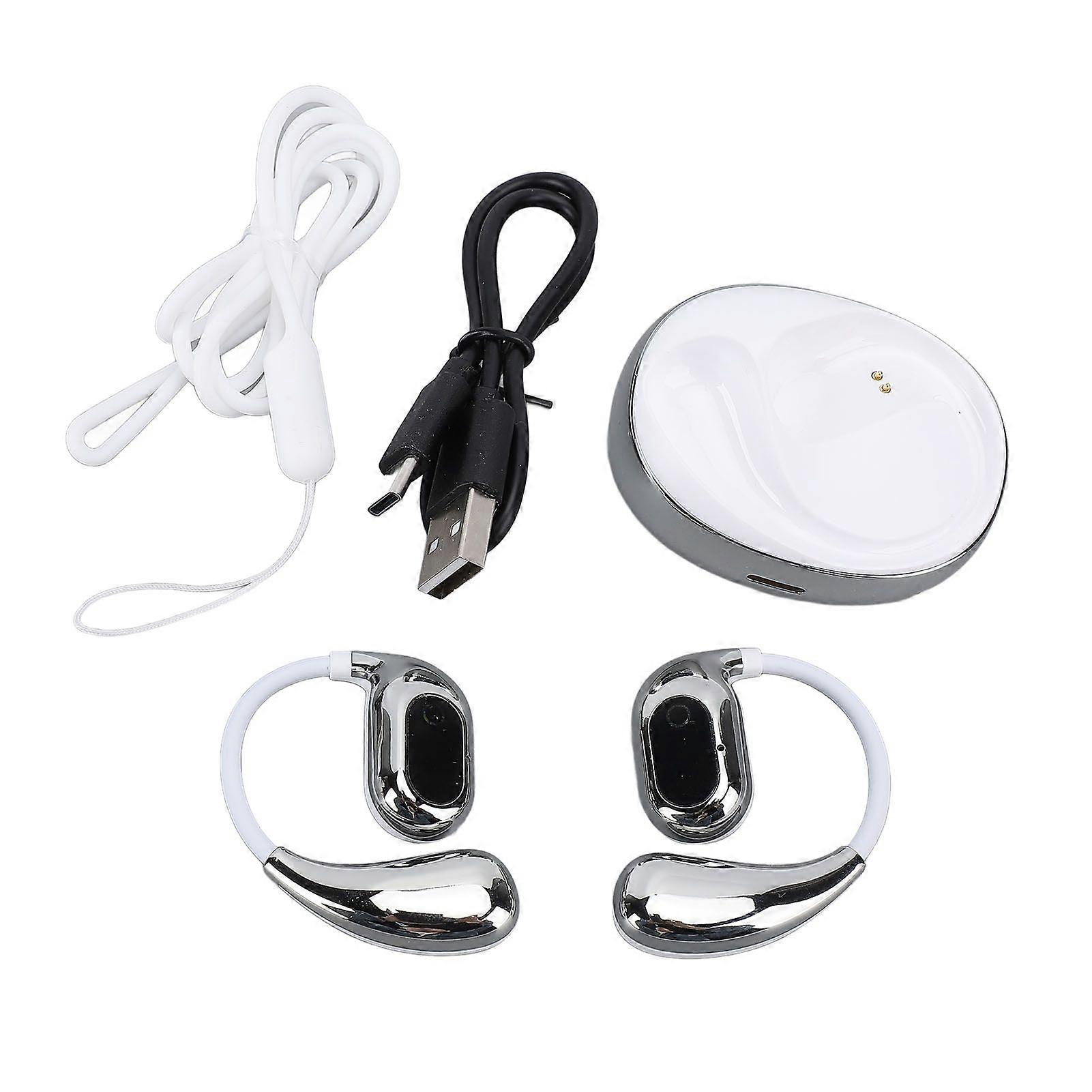 Bluetooth Translation Earphones Ear Hook 4 Modes 80 Languages 5 Hours Worktime AI Translatior Earbuds Silver Color