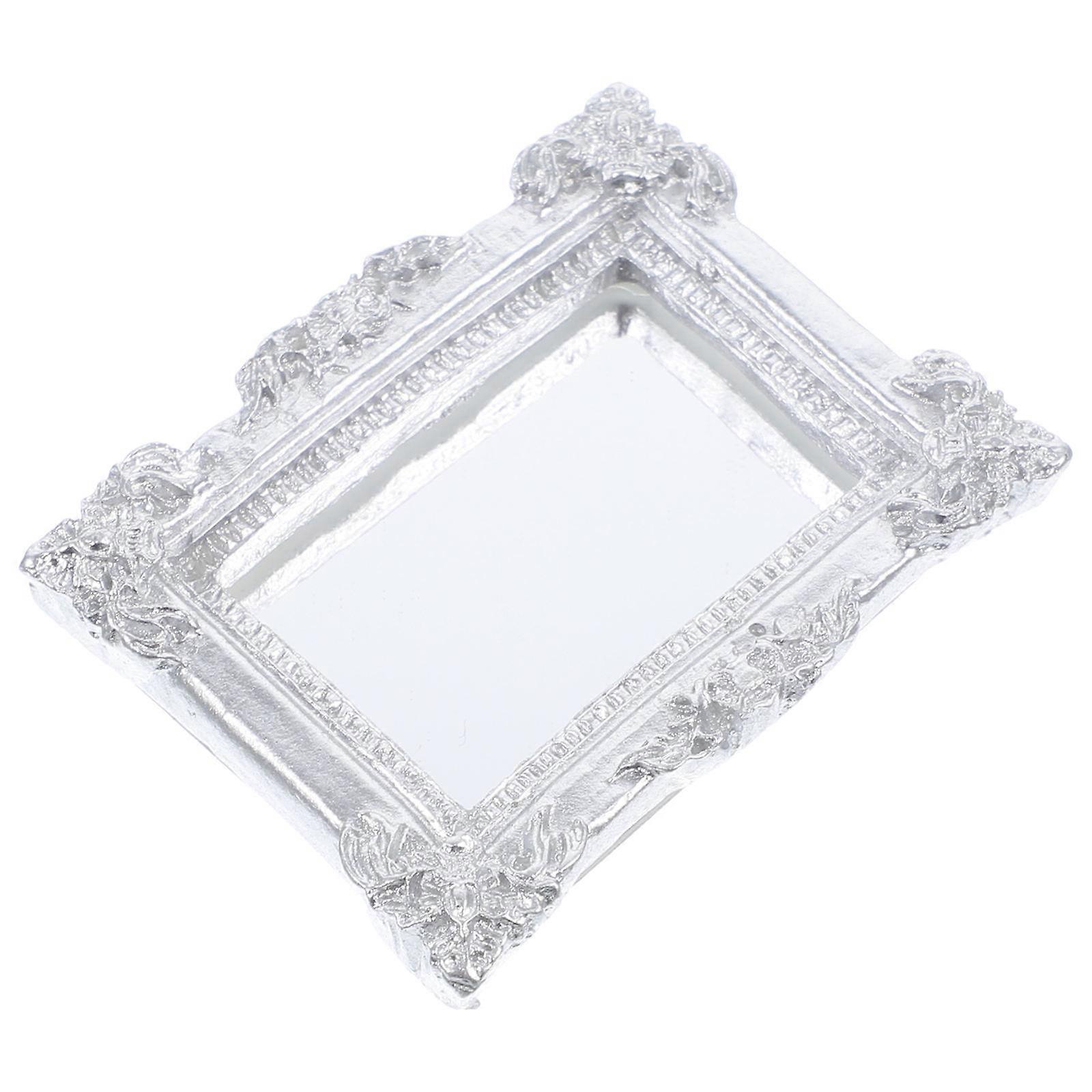 Silver Mini House Mirror Decoration for Pretend Play 4Pcs Resin Ornaments