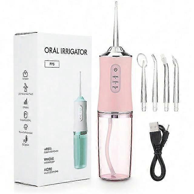 口腔冲洗器便携式牙科水牙线 USB 充电水射流牙线牙签 4 喷头 220ml 3 模式 IPX7 1400rpm