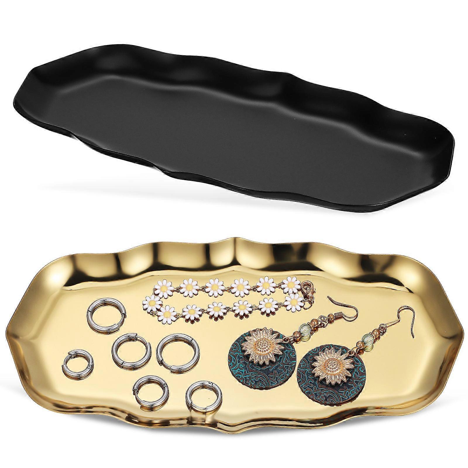 Assorted Color Jewelry Tray for Storage 2Pcs Metal Ring Dish Tray
