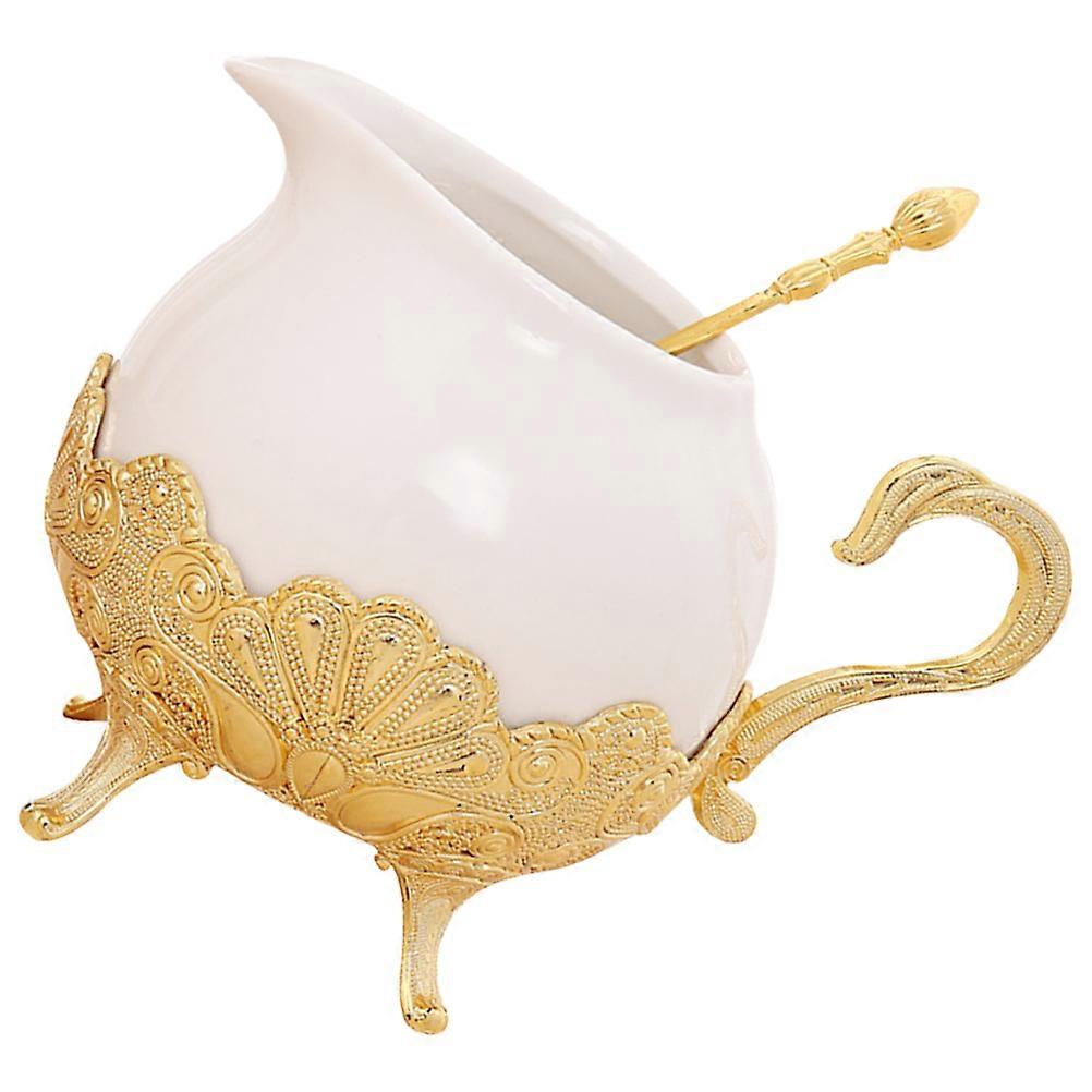 Ceramic Jar Food Storage Solution For Home Use In Golden Color With Condiment Holding Function 1Set