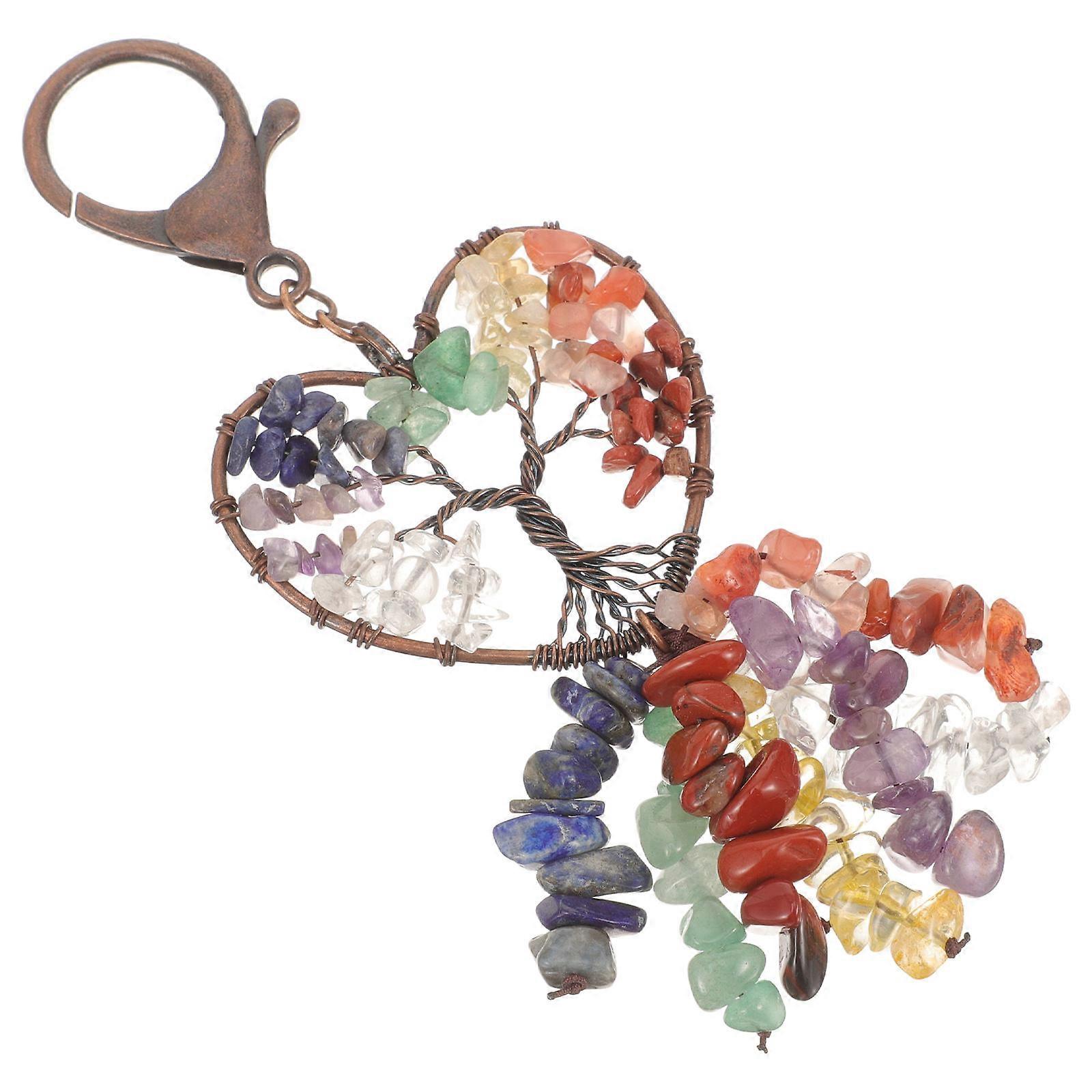 Decorative Natural Mixed Crystal Keychain For Home Office And Party 5Pcs Life Trees Heart Shape Accessory