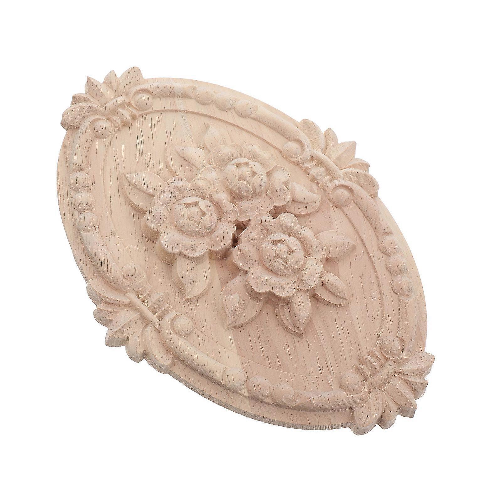 Wood Applique Cabinet Door Decoration For DIY Projects And Home Decoration In Khaki Color With Elegant Oval Shape 3Pcs