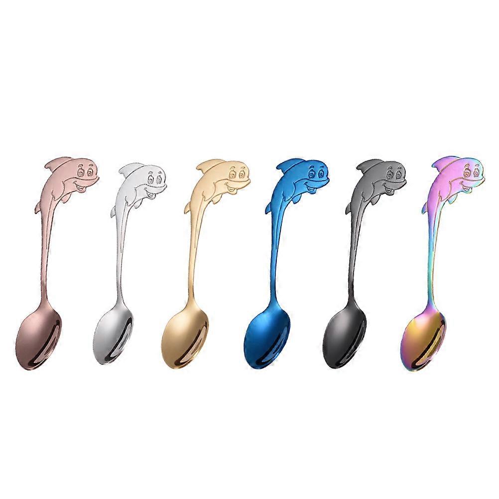 6Pcs Stainless Steel Teaspoons Dolphin Shape Baking Tools Assorted Color Multi-Functional Throughout Restaurant