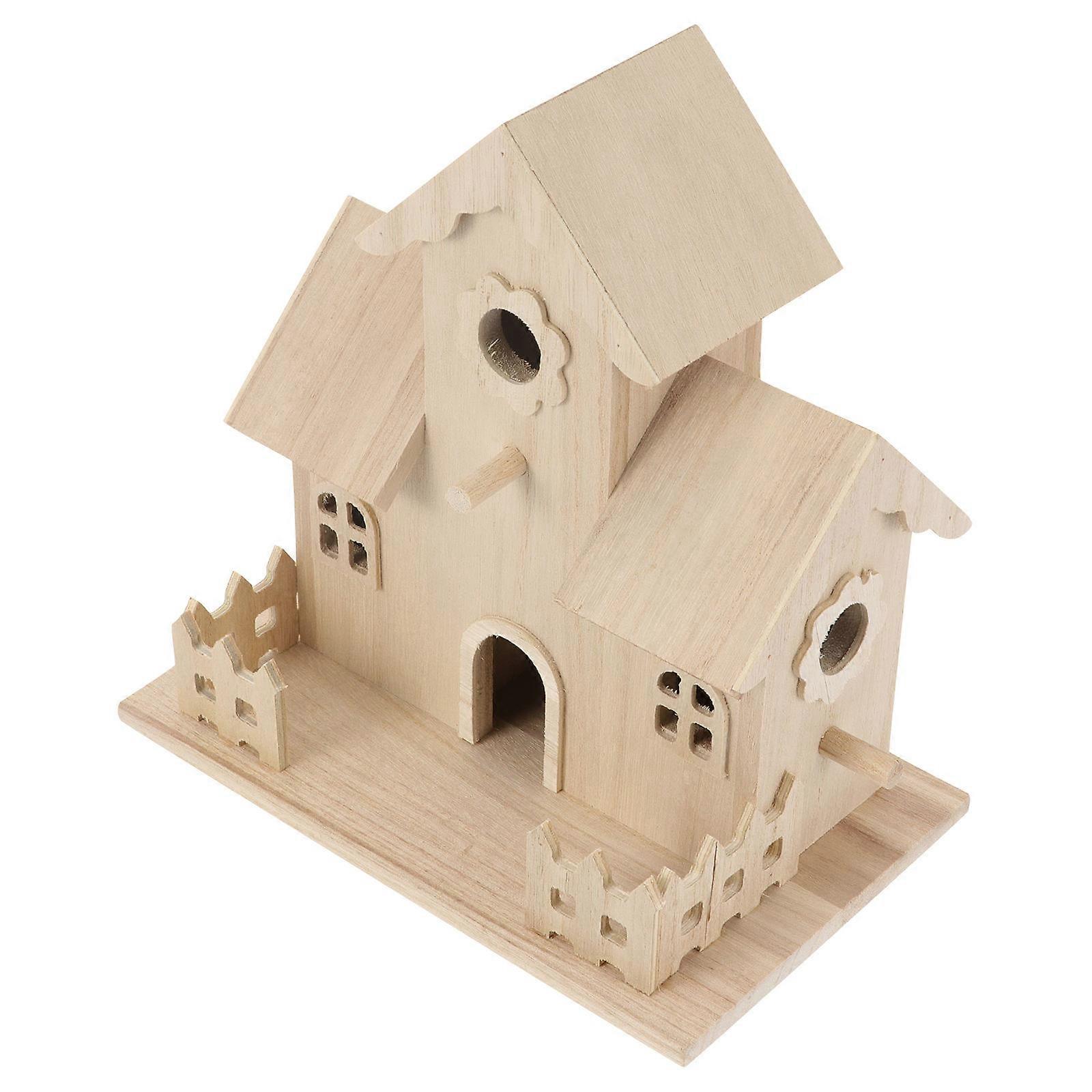 Beige Wooden Bird Nest Box 2Pcs for Pet Use and Garden Decoration