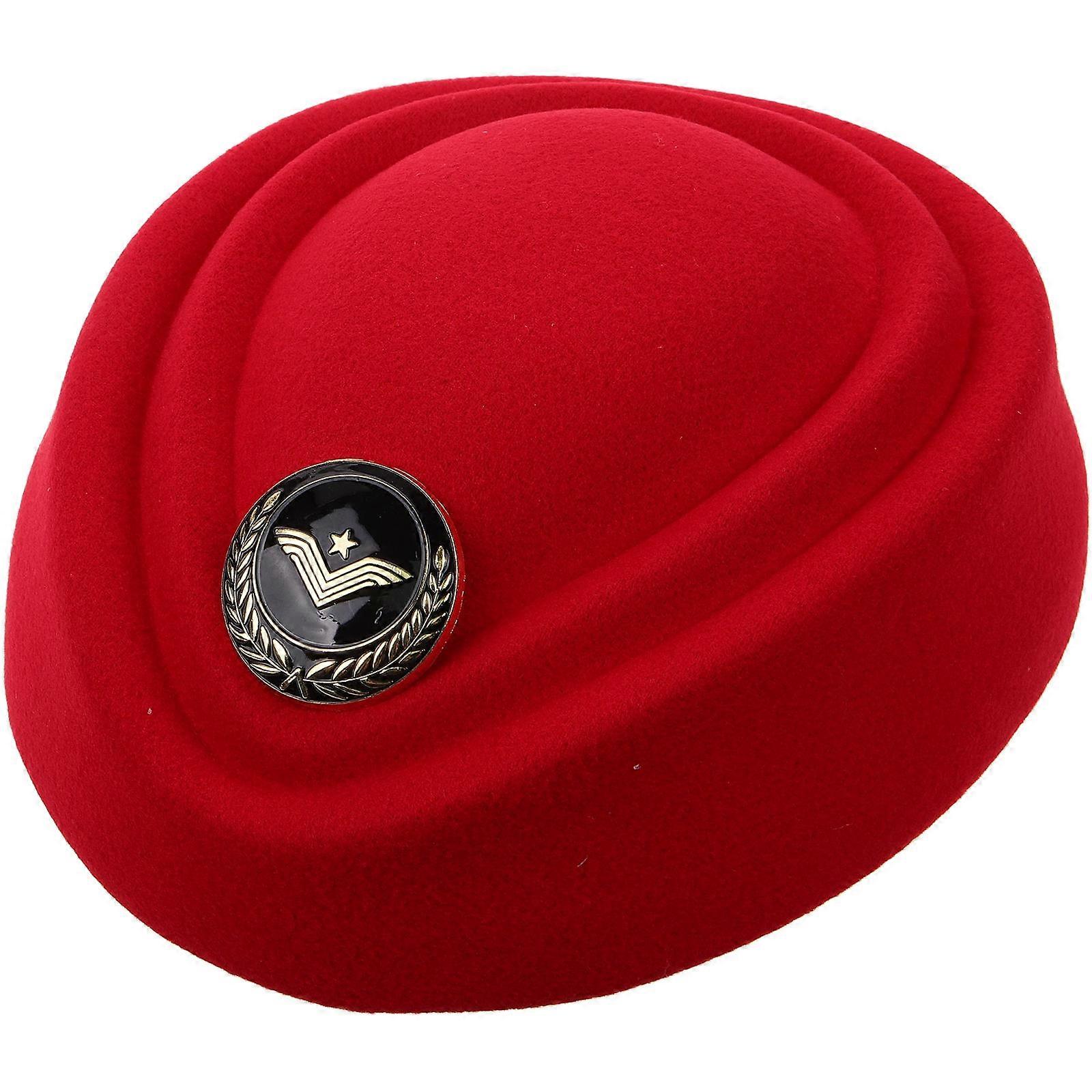 Felt Stewardess Hat Red Cap for Cosplay 2Pcs Flight Attendant Decoration