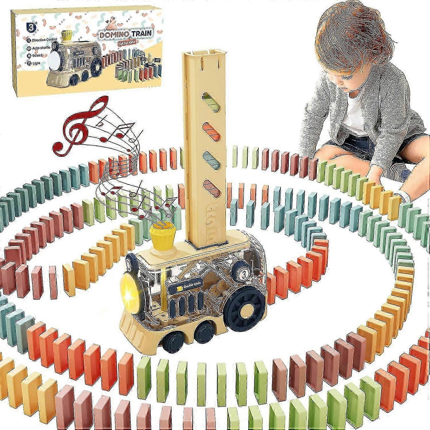 200 Pcs Automatic Dominoes Train Set,fun And Colorful Train With Lighting Sound Effects,creative Dominos Game Toy For Kids Boys And Girls Age 3-8 [gre