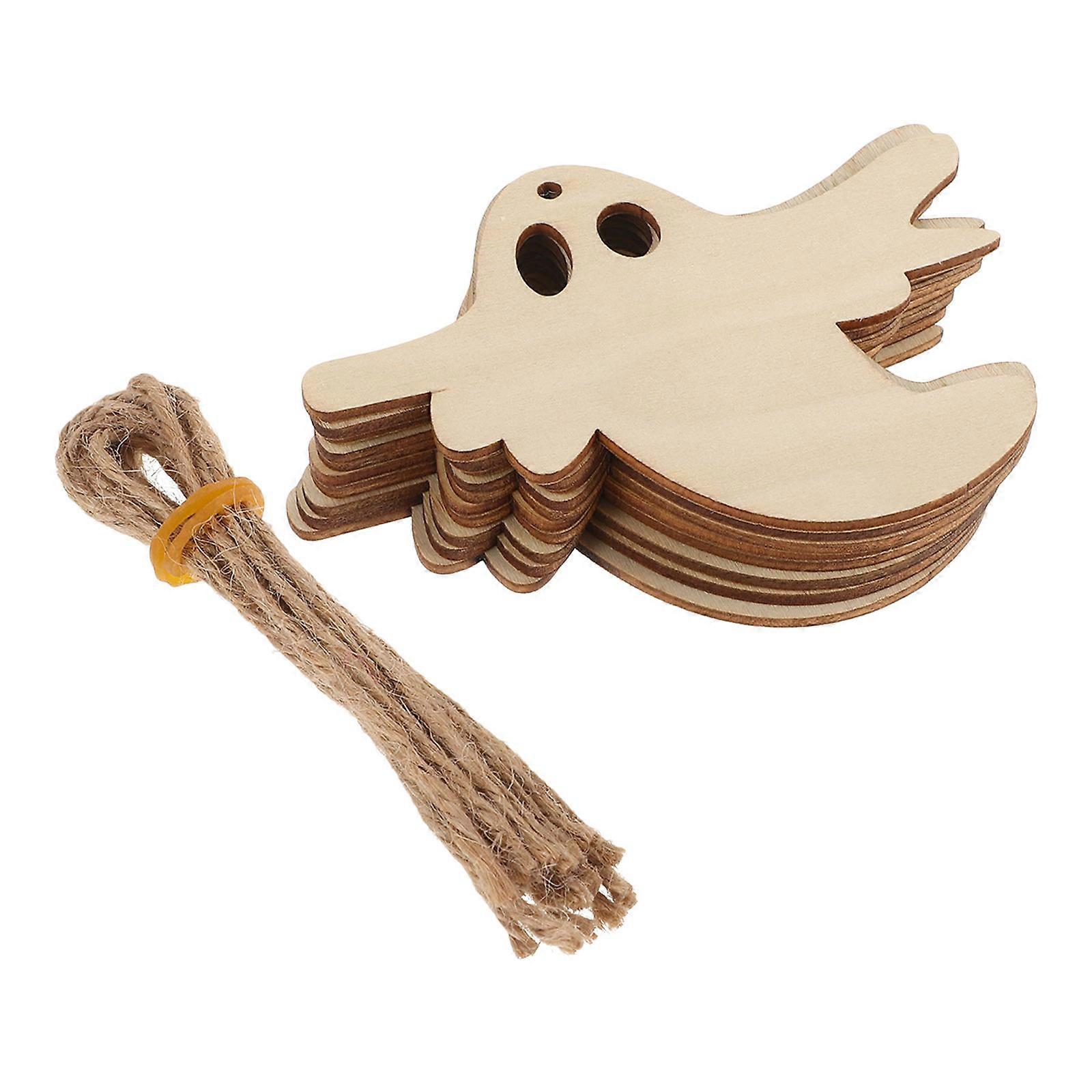 Flying Ghost Pattern Pendant Wooden Halloween Decoration 20Pcs