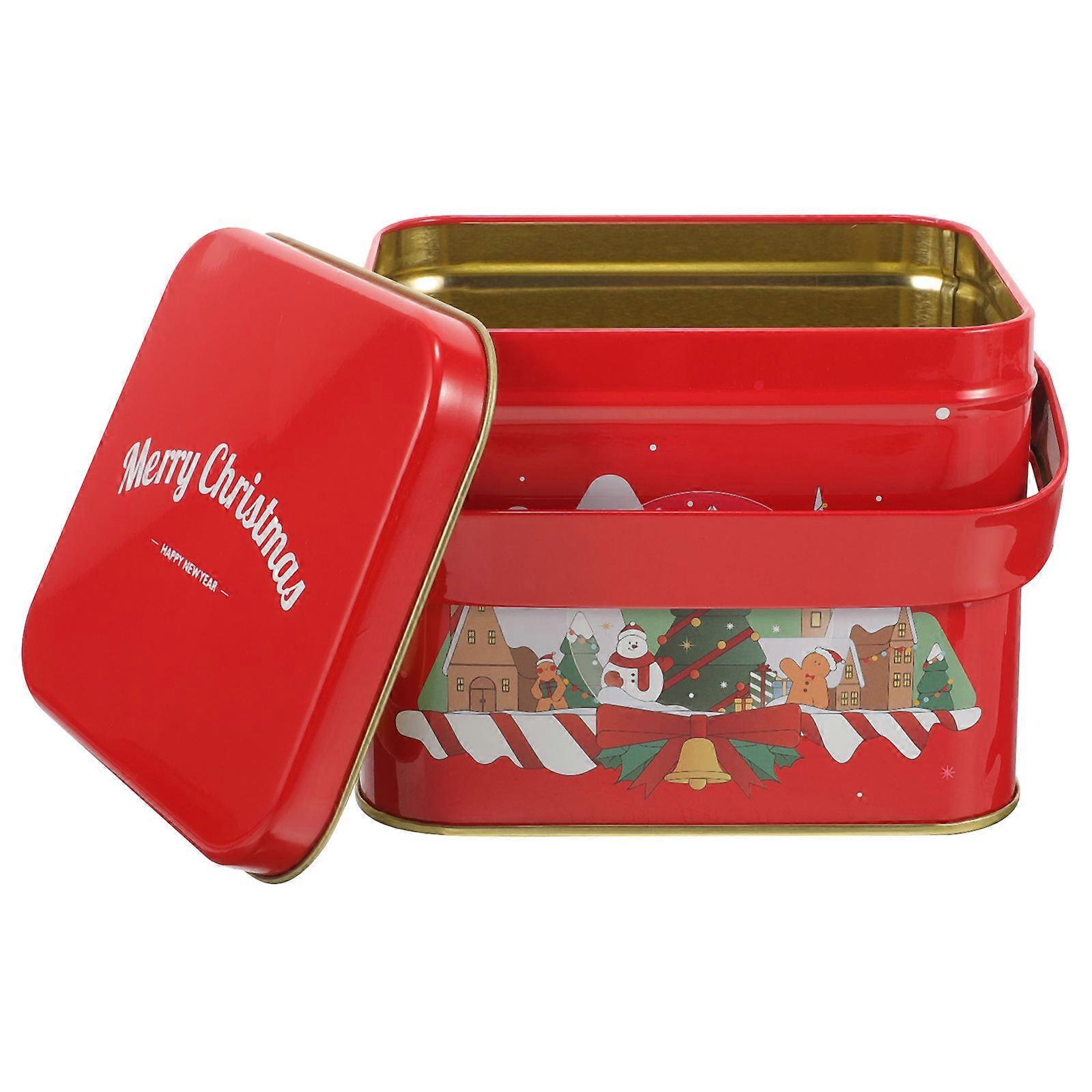 Christmas Candy Boxes Iron Cookie Box for Storage 2Pcs Red Xmas Containers