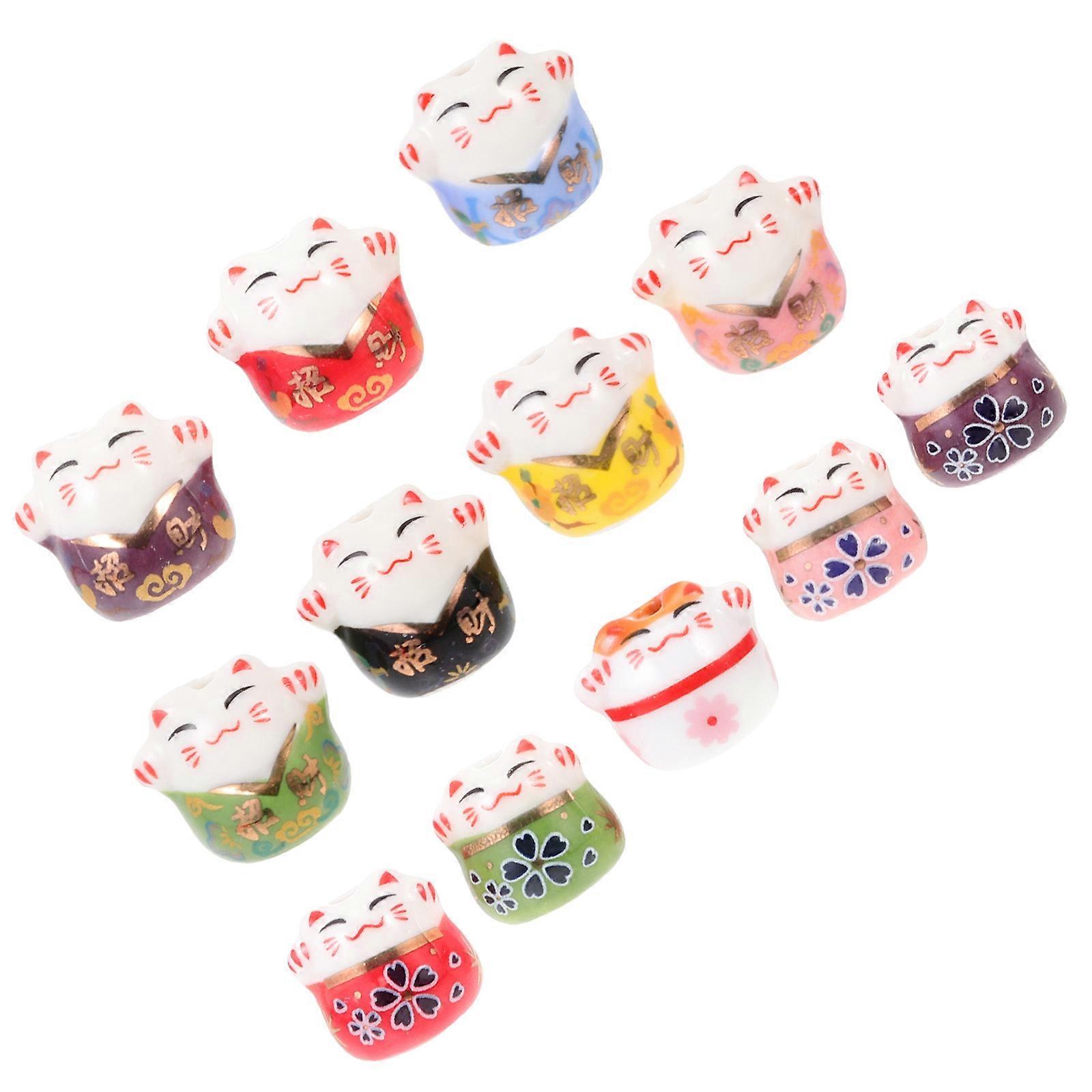 Ceramic Beads DIY Craft Making Beads For Handcrafting Simple Design Cat-Shaped Multi Color 12Pcs