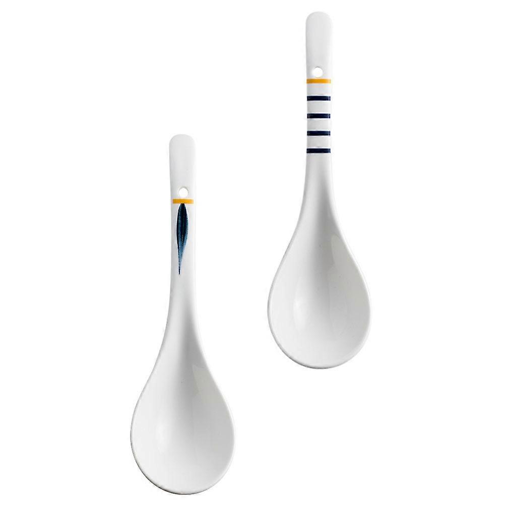 Household Ceramic Soup Spoon for Kitchen Use 4Pcs White Ceramic