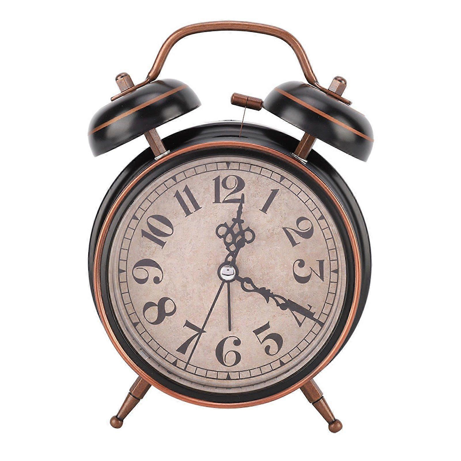 4in Retro Alarm Clock Desktop Clock with Night Light Double Twin Bell for Home Use