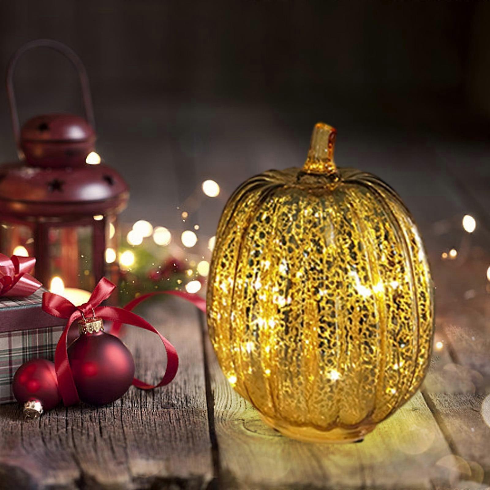 Inerposs Glass Pumpkin Decoration with LED Lights - Elegant Home Accent for Autumn and Thanksgiving - Not Included Battery