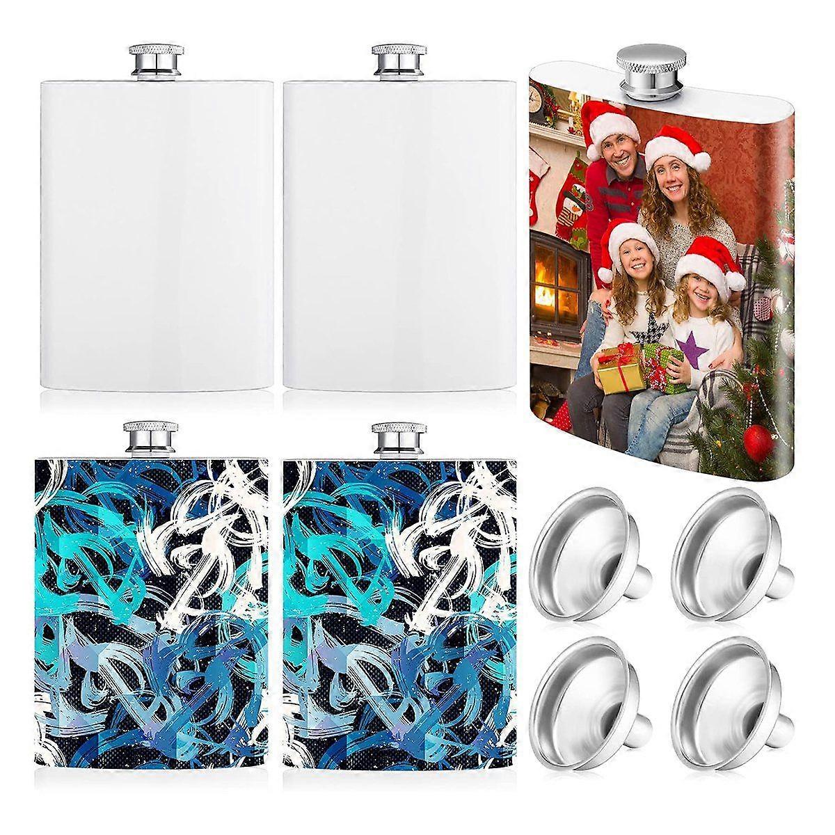4 Pcs Sublimation Flasks with Metal Cap and Leakproof Funnel 8 Oz